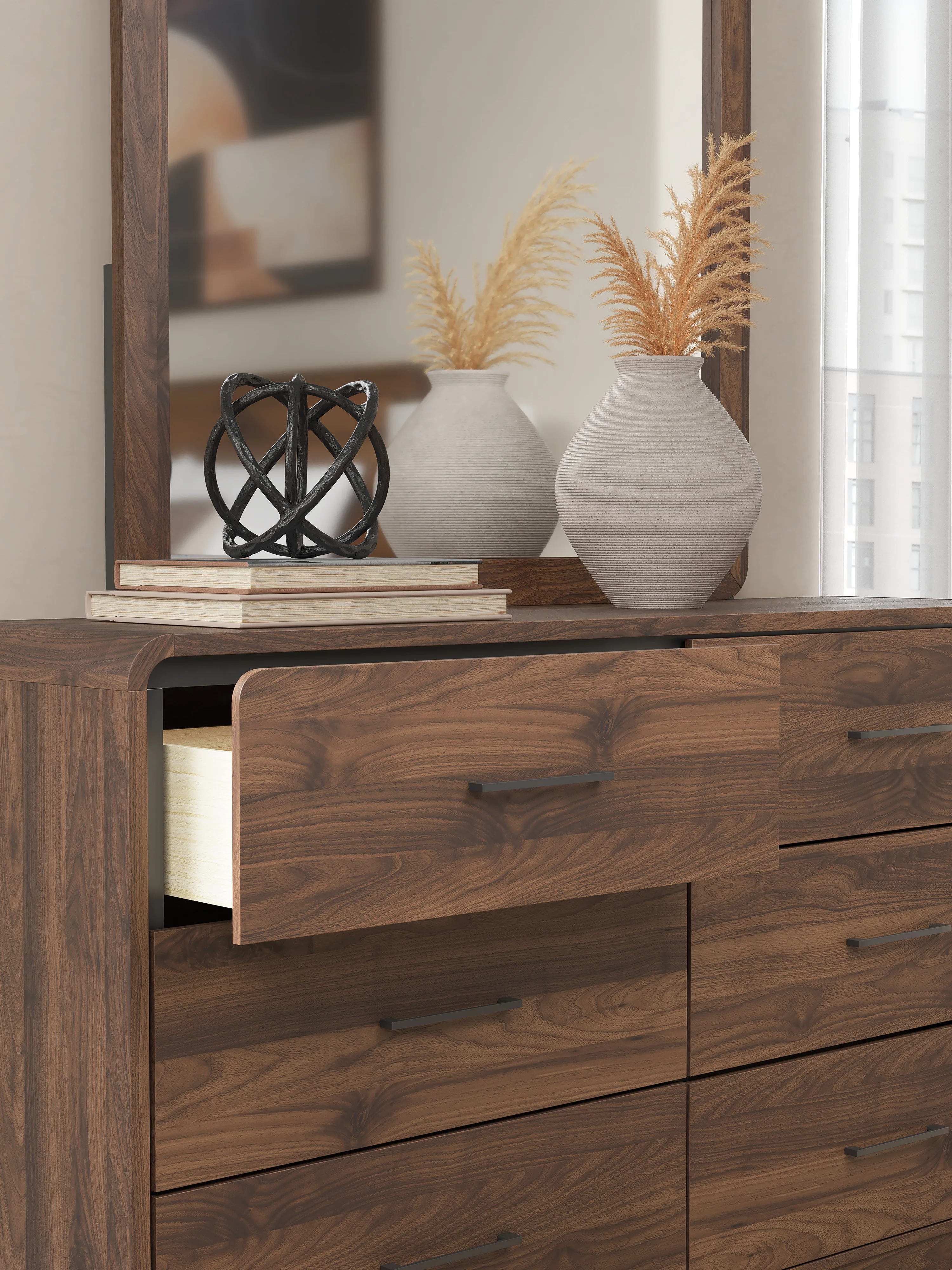 Fortlorn Walnut Brown King Panel Bed, Dresser and Nightstand (Online Special Price) - Image 25