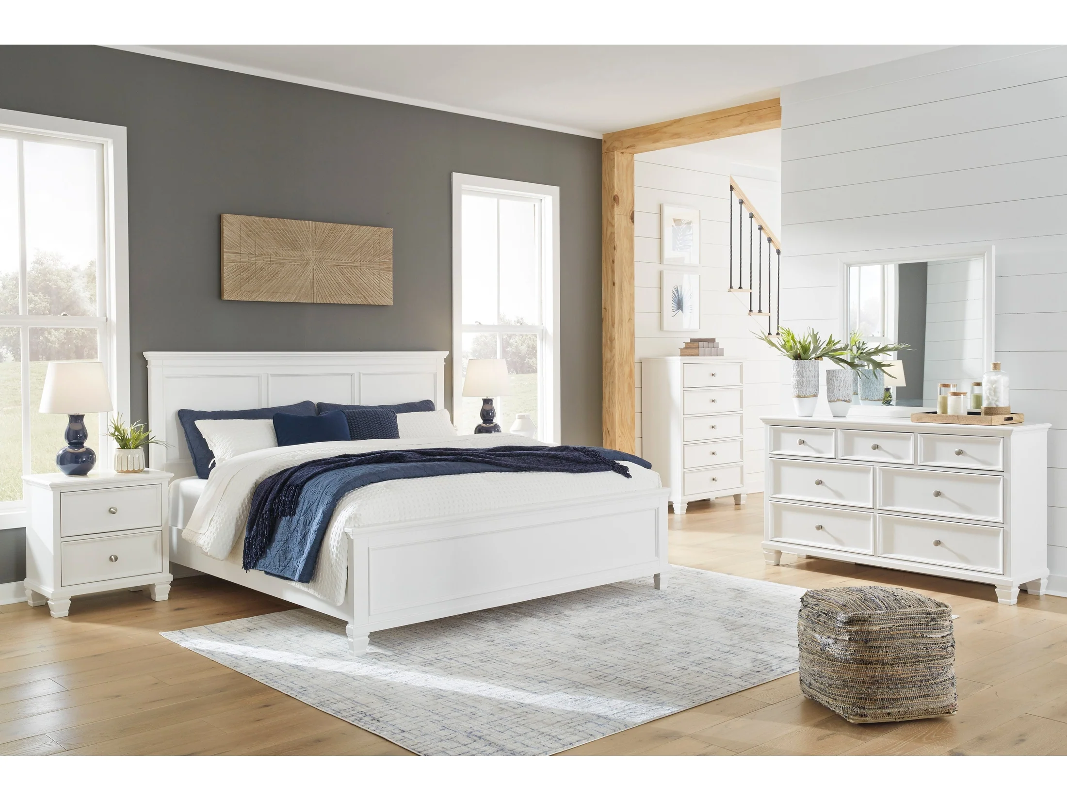 Fortman White California King Panel 4-Piece Bedroom Set - Image 29