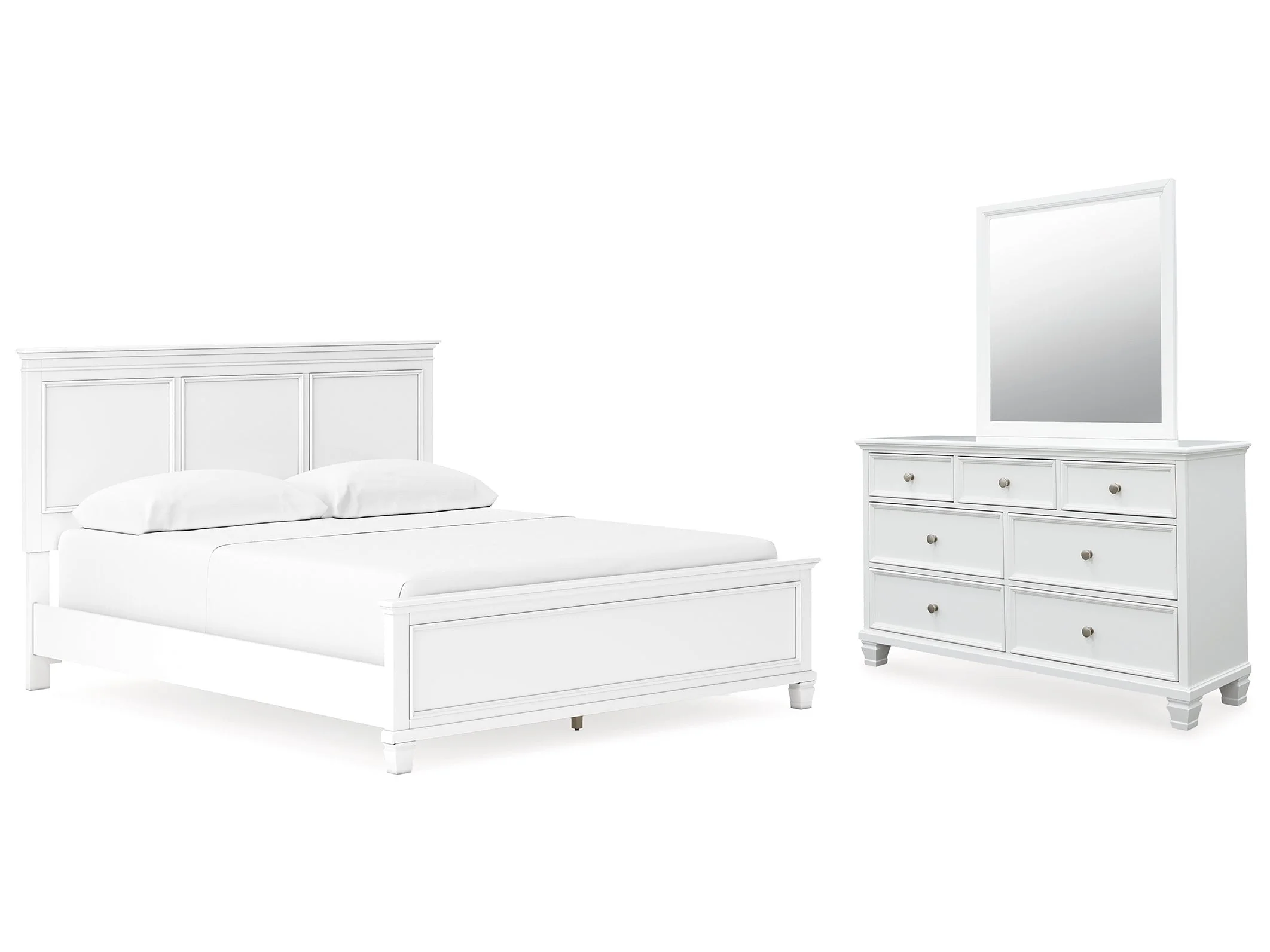 Fortman White California King Panel Bed & Dresser & Mirror (Online Special Price)