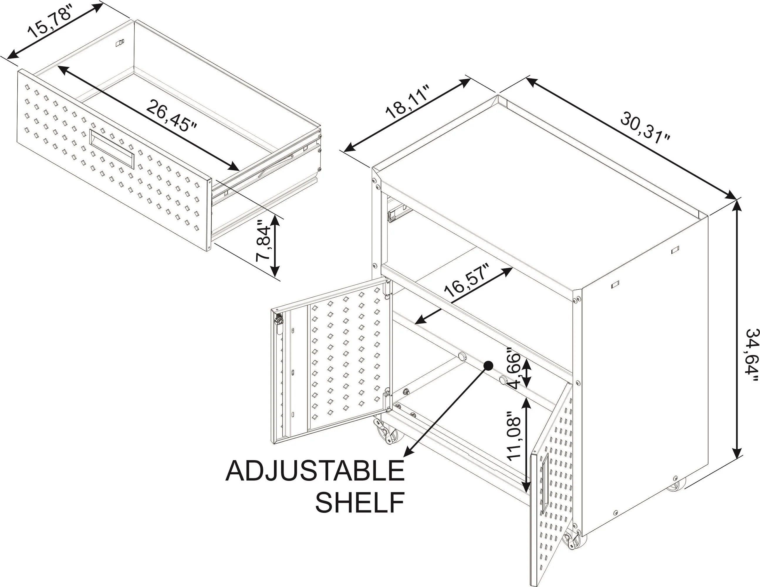 Fortress 31.5" Mobile Garage Cabinet with Drawer and Shelves in White - Image 3