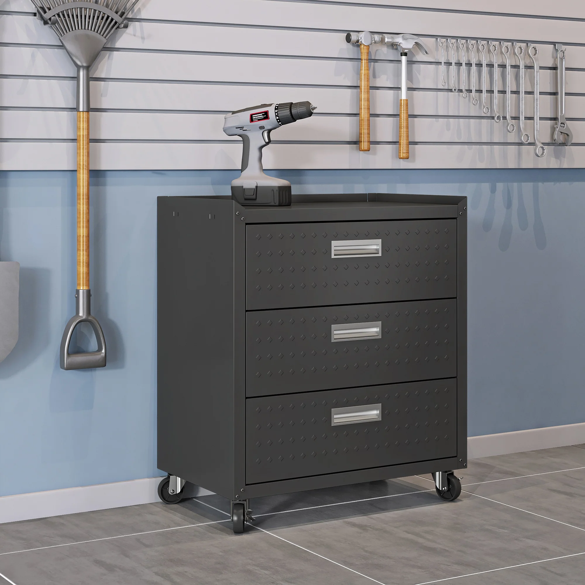 Fortress 31.5" Mobile Garage Chest with Drawers in Charcoal Grey - Image 2