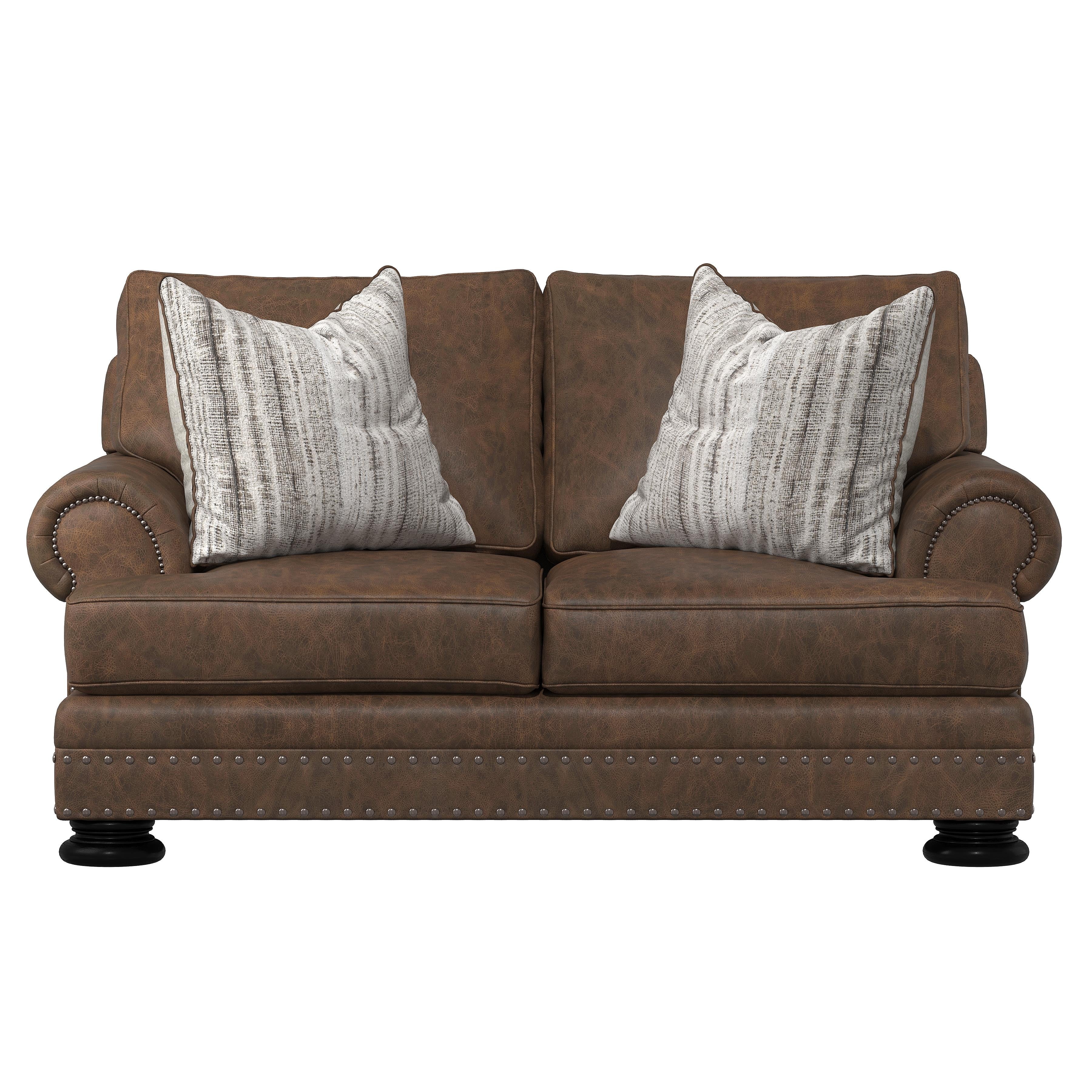 Foster Brown Leather Loveseat - Image 2