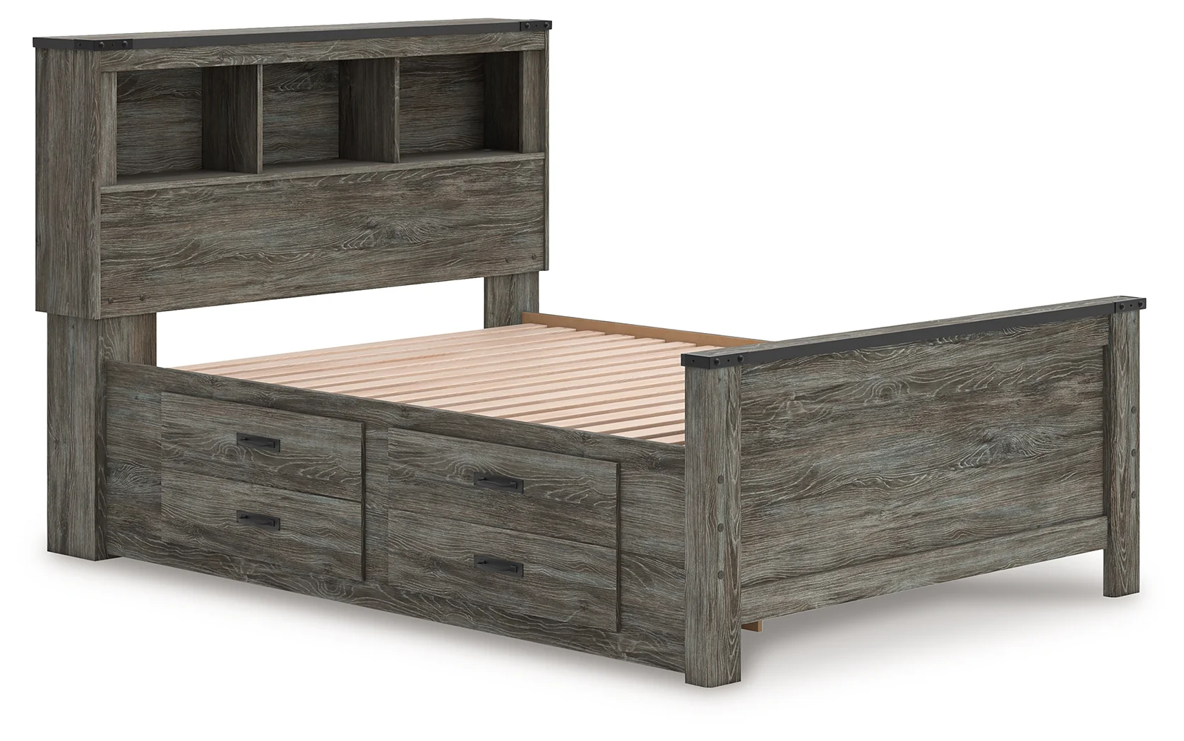Frandern Gray Full Bookcase Panel Bed with Storage - Image 2