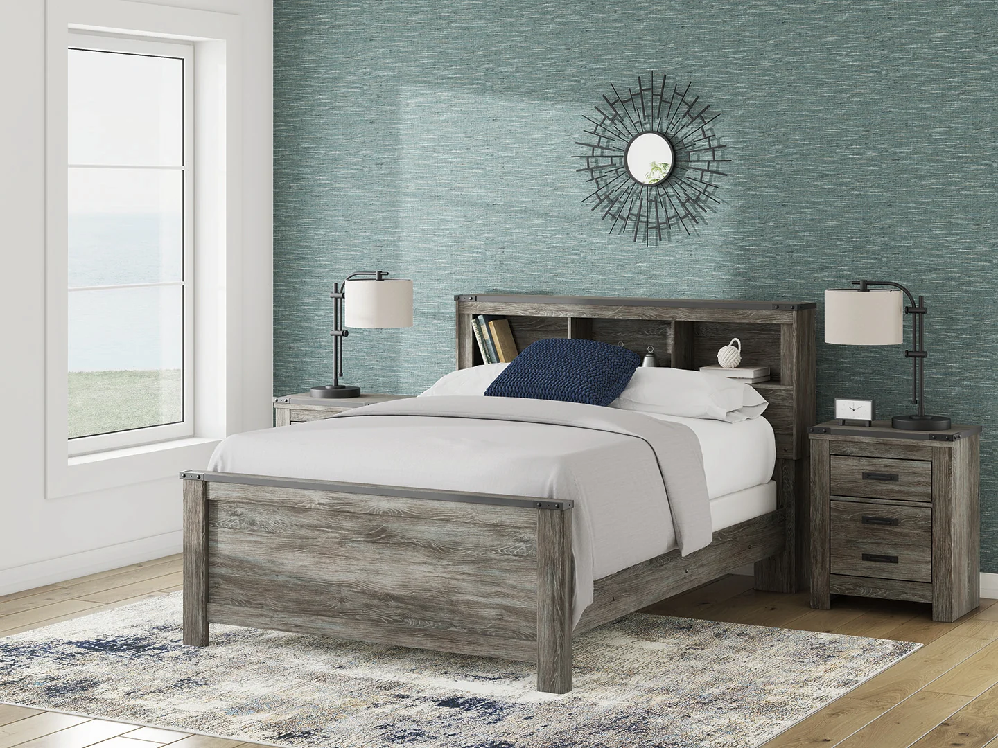 Frandern Gray Queen Bookcase Bed, Dresser and Mirror - Image 18