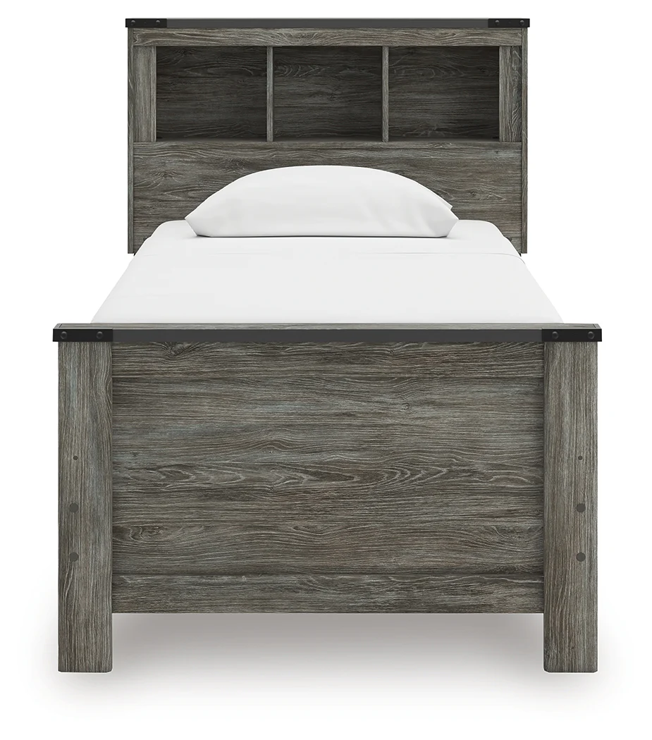 Frandern Gray Twin Bookcase Bed, Dresser and Mirror - Image 9