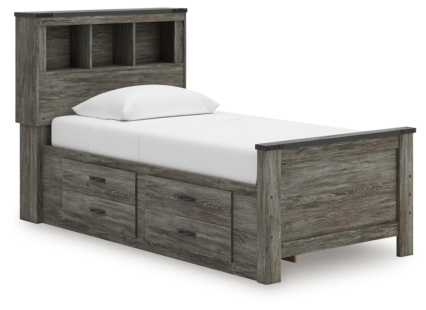 Frandern Gray Twin Bookcase Bed with Storage, Dresser and Mirror - Image 10