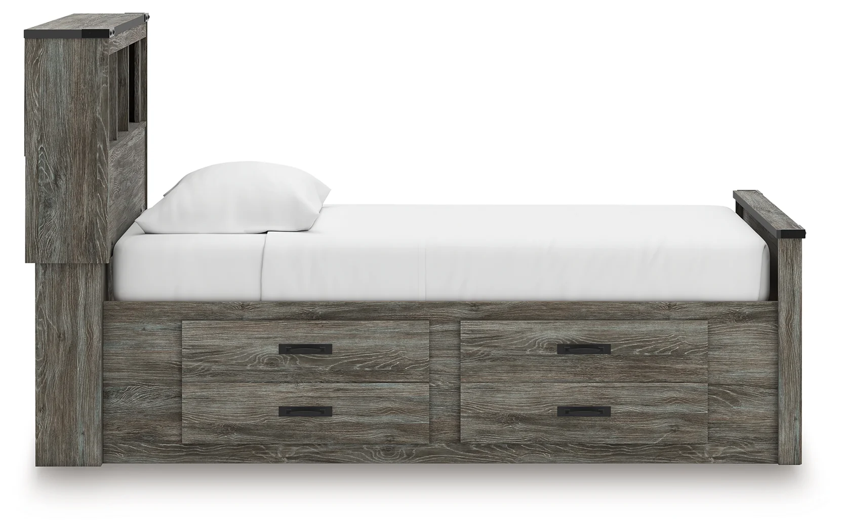 Frandern Gray Twin Bookcase Bed with Storage, Dresser and Mirror - Image 12