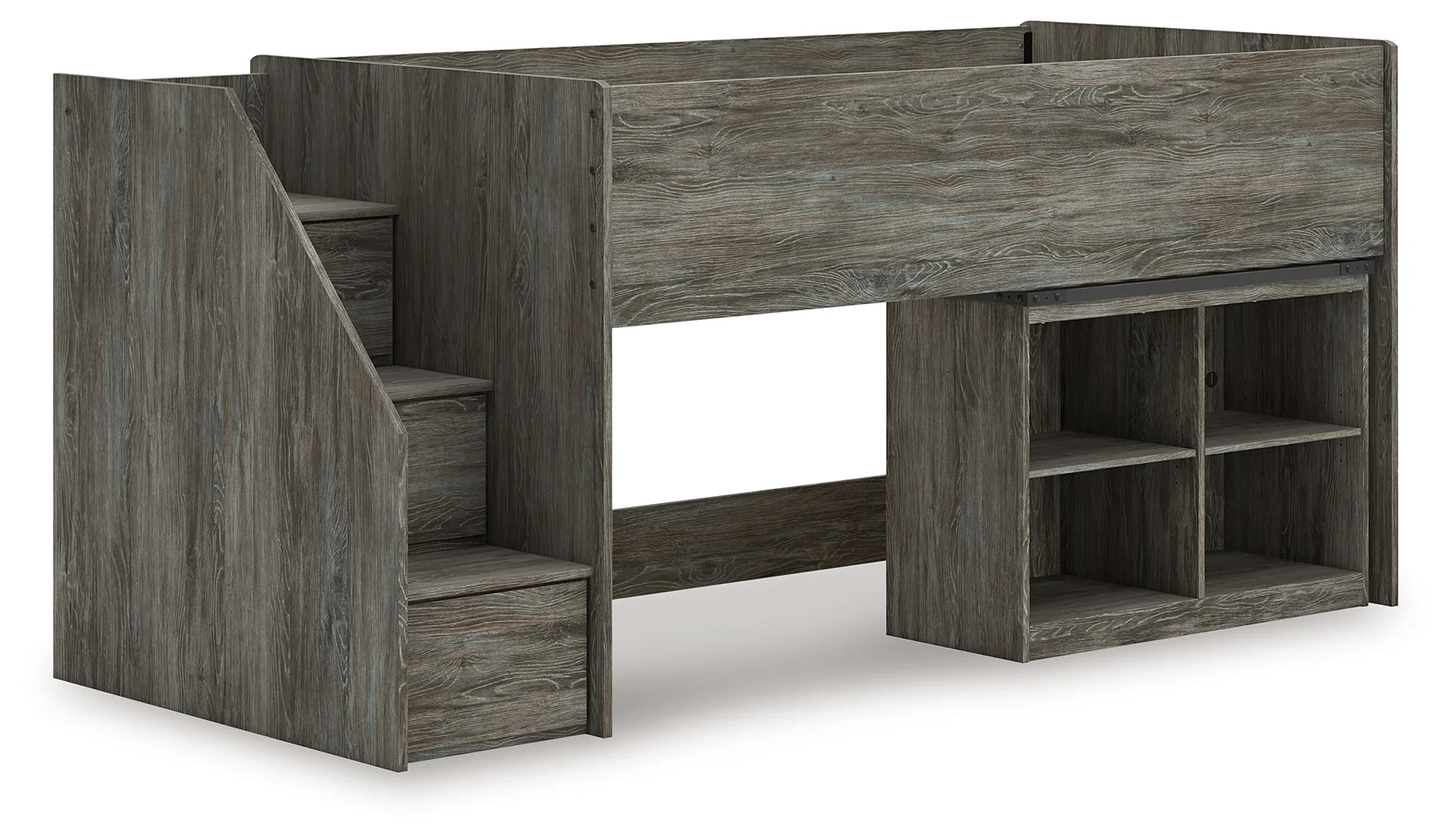 Frandern Gray Twin Loft Bed with Bookcase Storage - Image 2