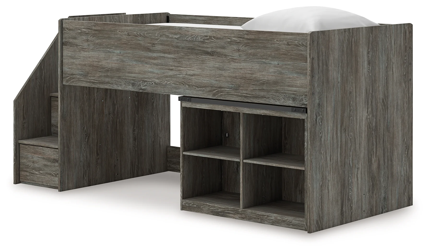 Frandern Gray Twin Loft Bed with Bookcase Storage - Image 4