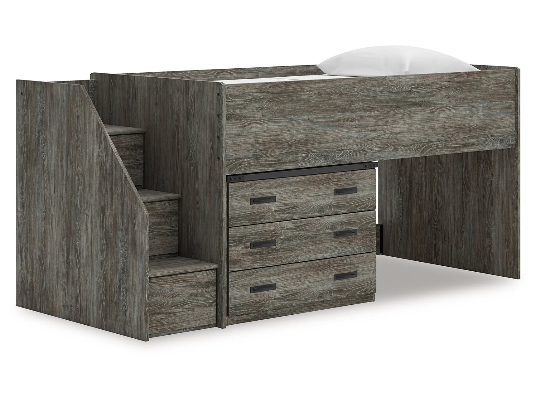 Frandern Gray Twin Loft Bed with Drawer Storage