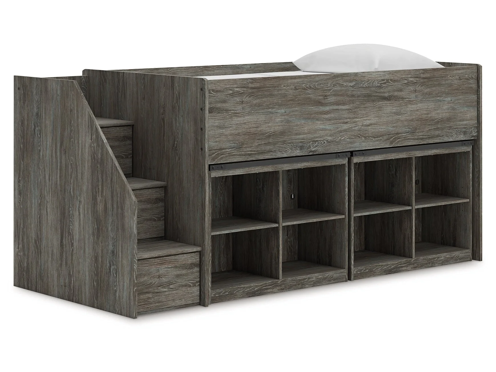 Frandern Warm Gray Twin Loft Bed with Bookcase Storage (Online Special Price)