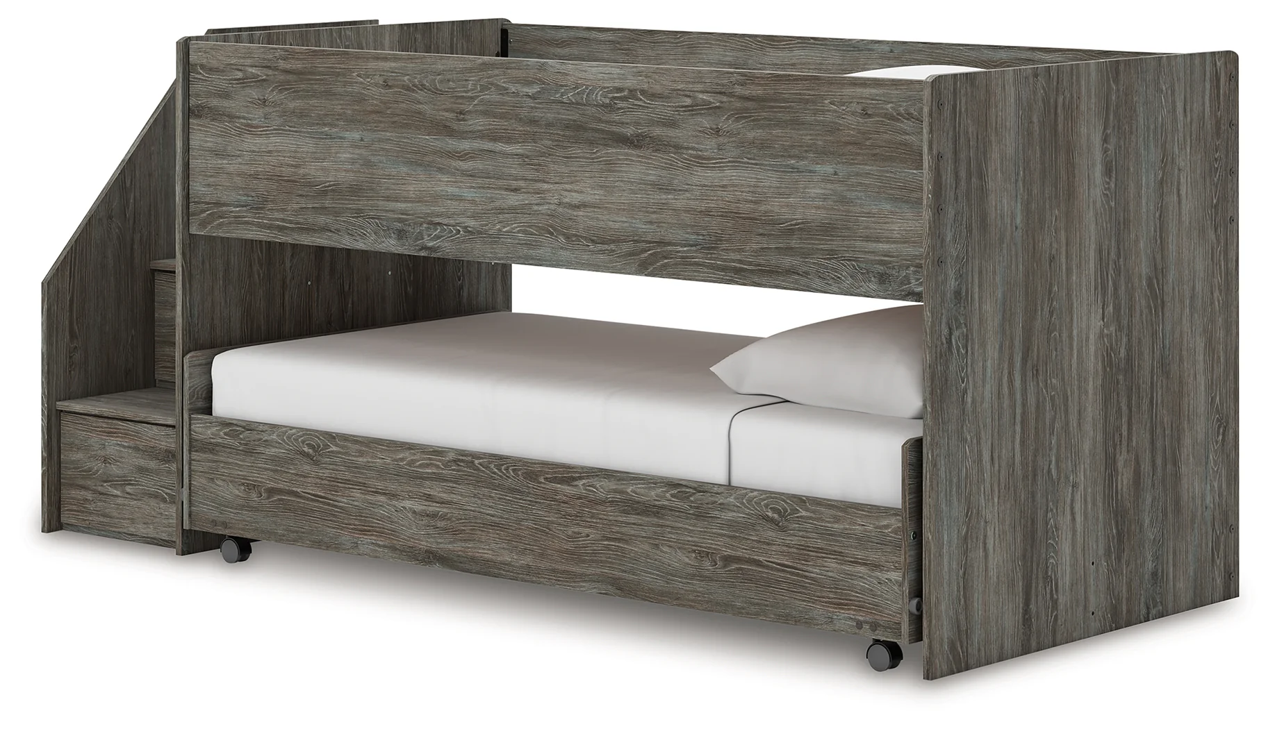 Frandern Warm Gray Twin Over Twin Loft Bed and Mattresses - Image 8