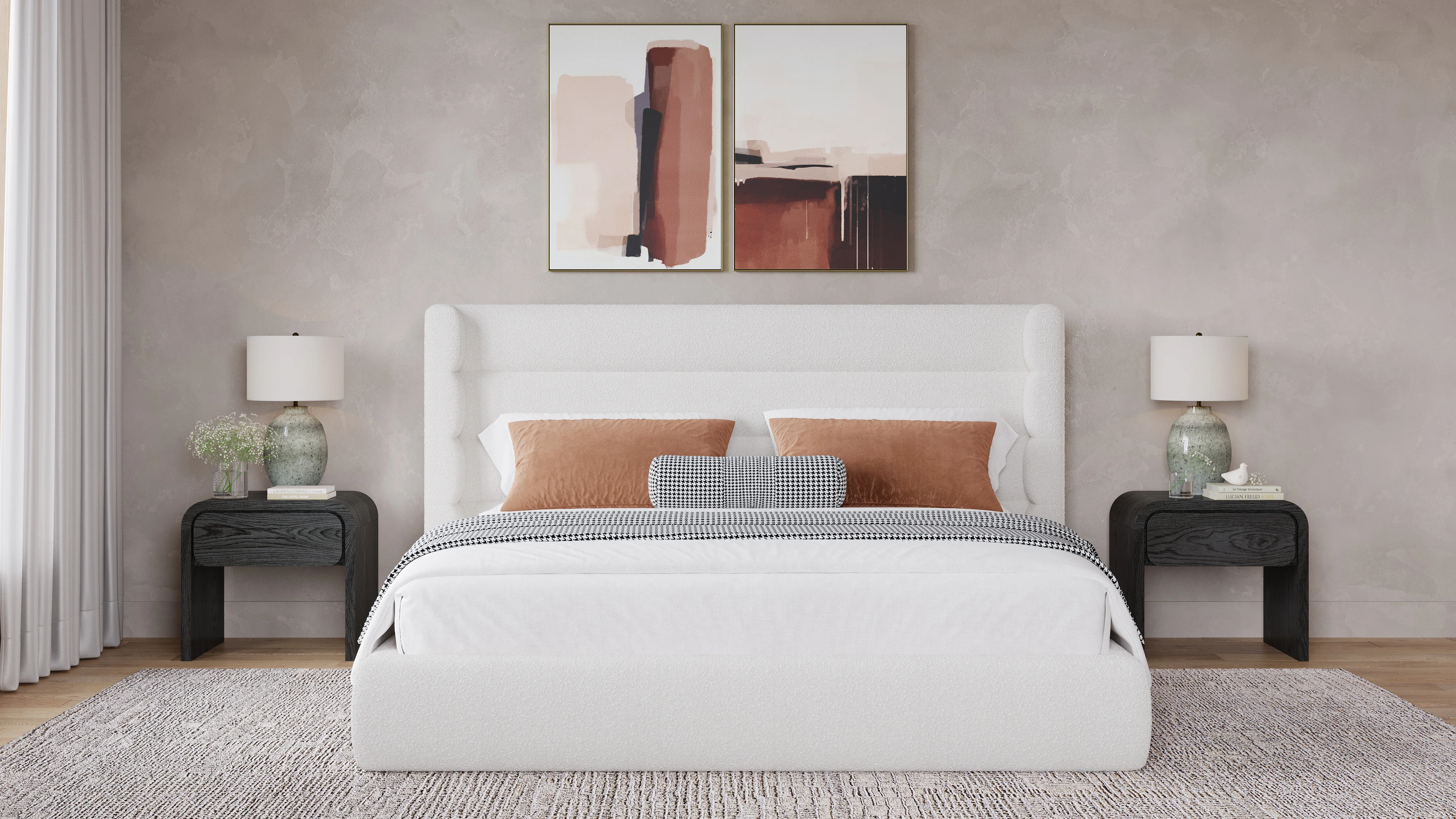 Frank Upholstered Queen Wingback Platform Bed in Cottage Cheese Boucle - Image 2