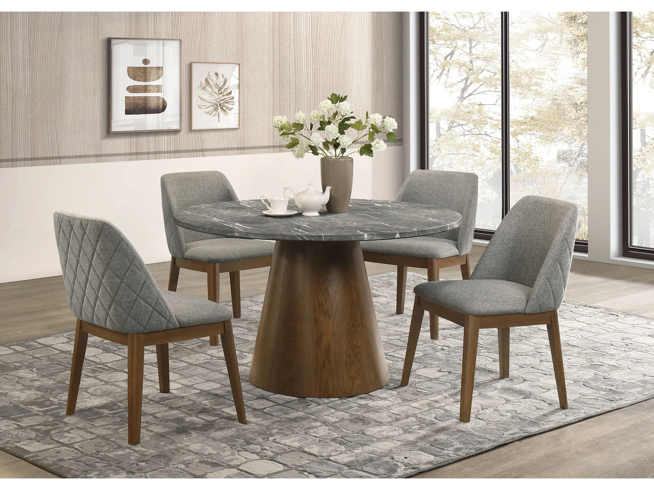 Franklin Grey/Dark Oak 5-piece Round Dining Table Set
