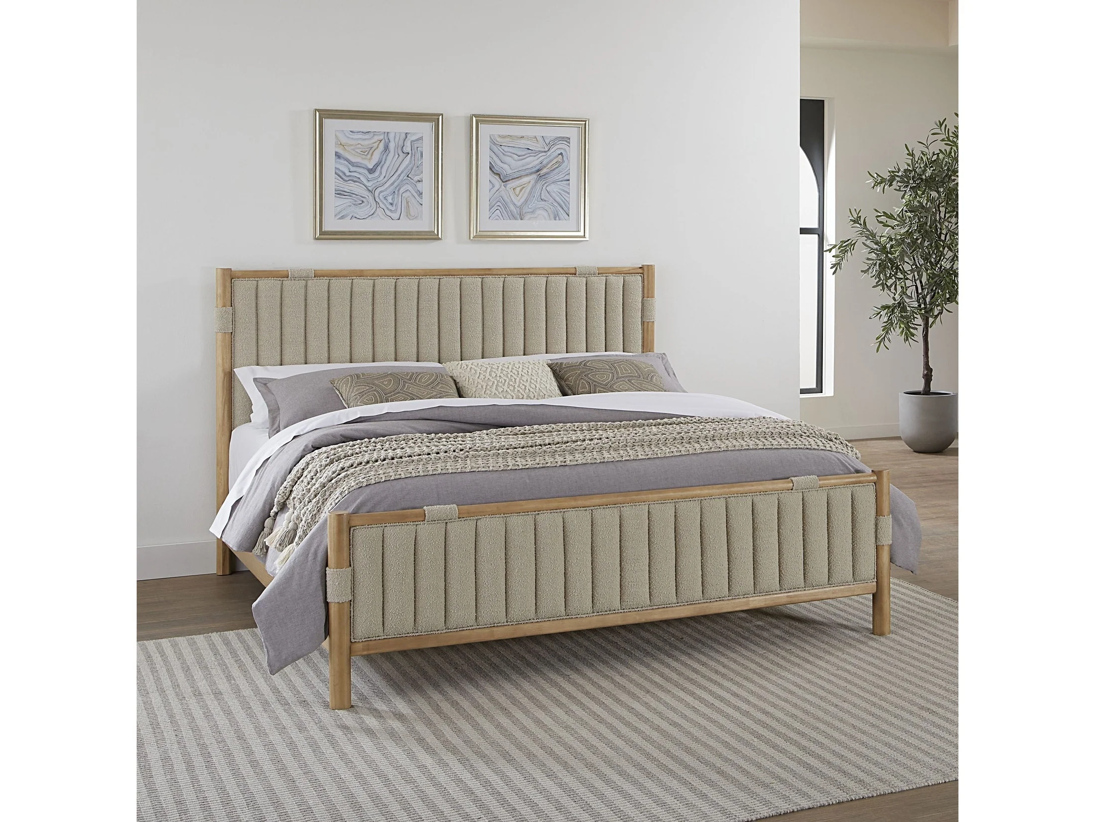 Furano California King Upholstered Panel Bed in Ginger and Brun Boucle