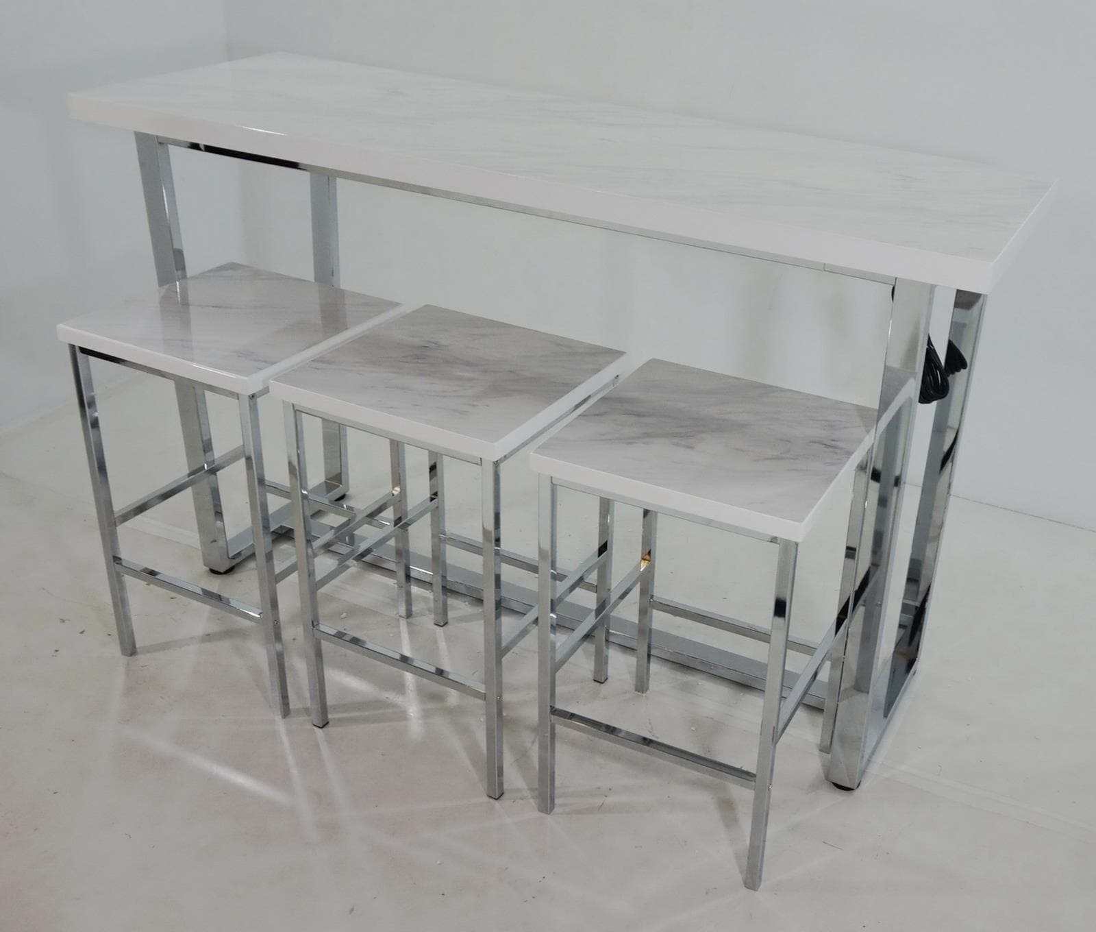 Marmot White Marble & Chrome 4pc Rectangle Counter Height Set - Image 3