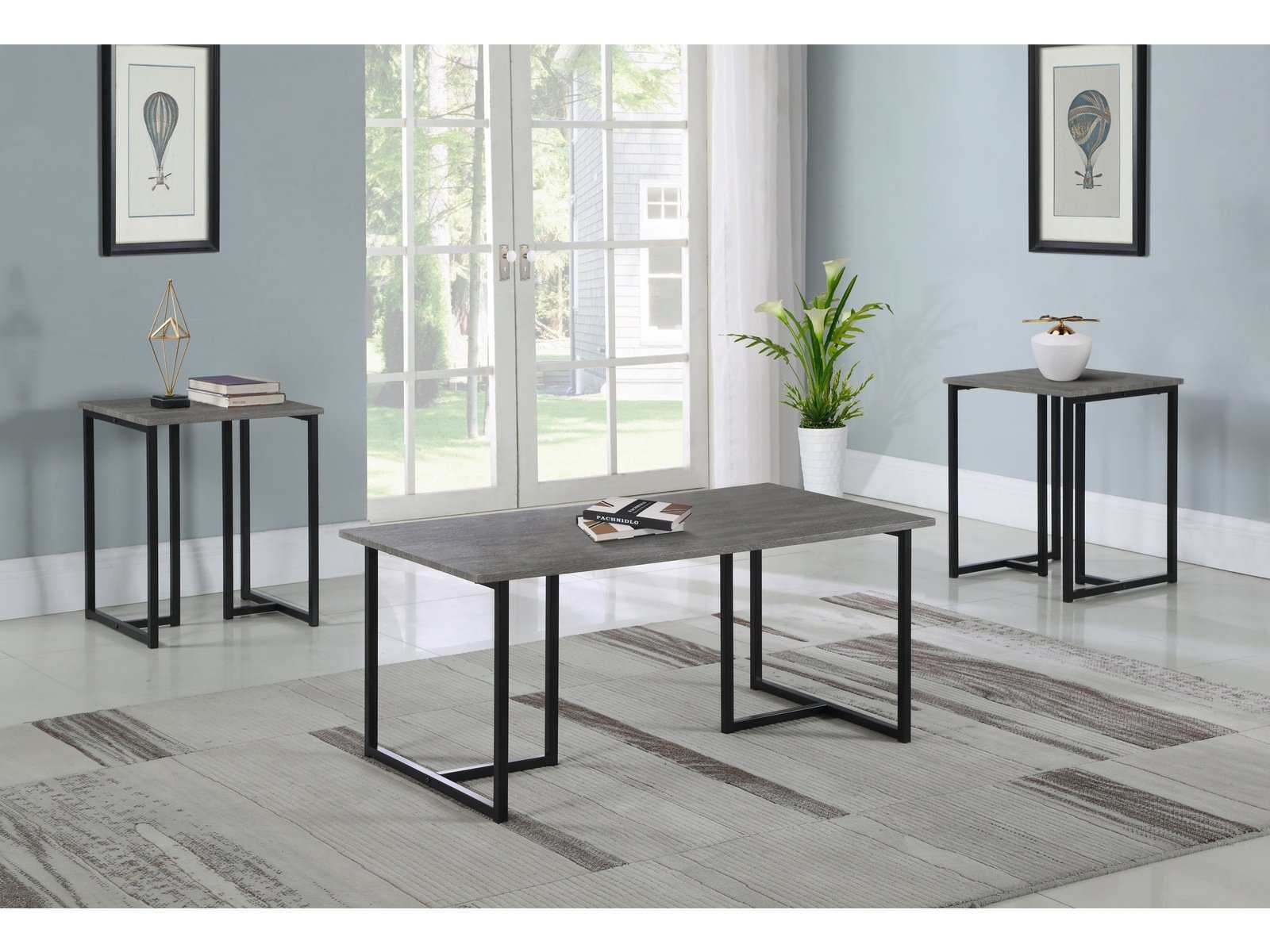 Hartsook Weathered Grey & Black 3pc Table Set