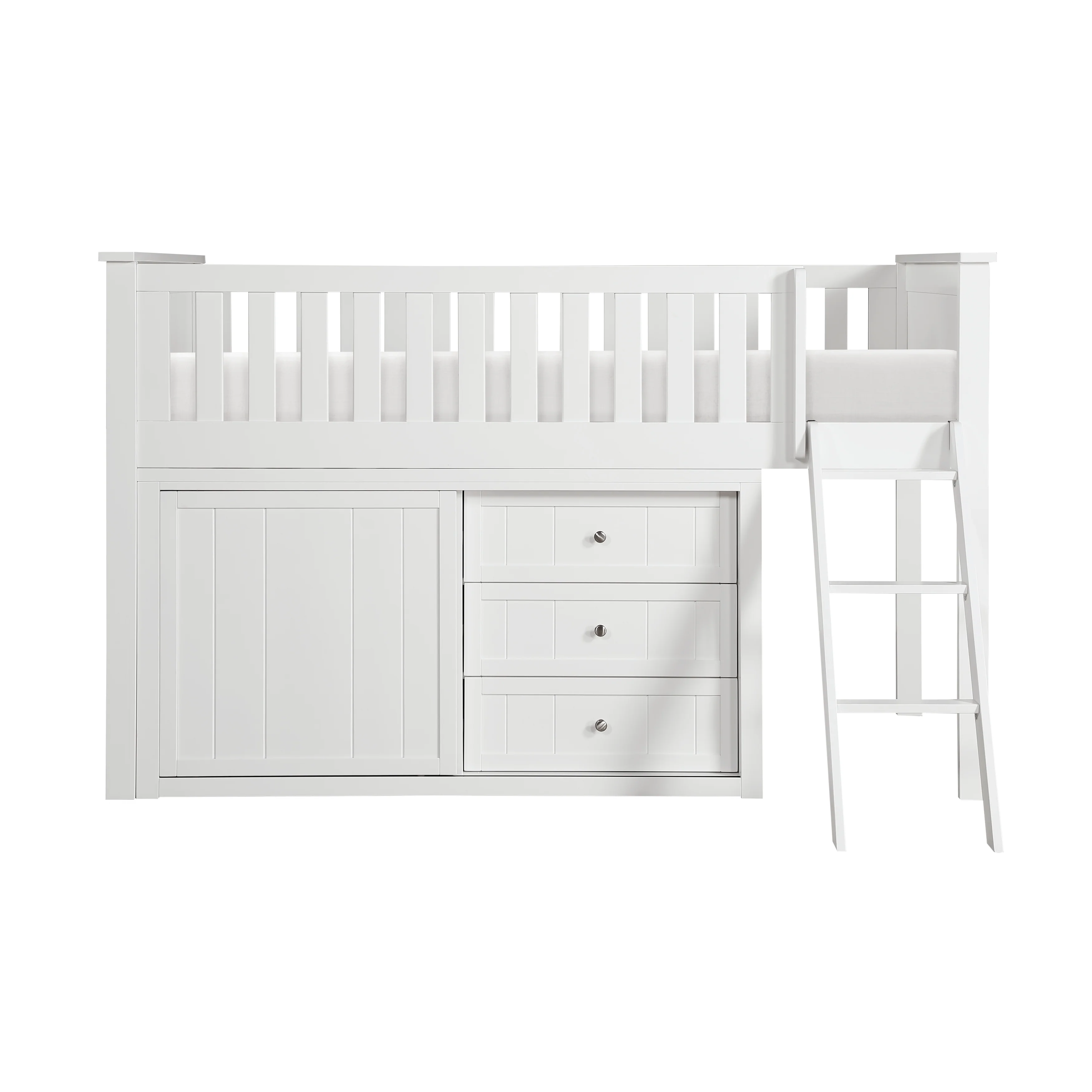 Galen White Low Loft Bunk with Dresser - Image 3