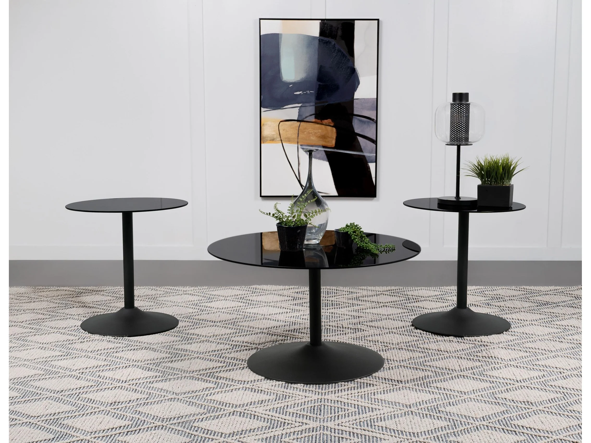 Ganso Black 3-piece Round Glass Top Coffee and End Table Set