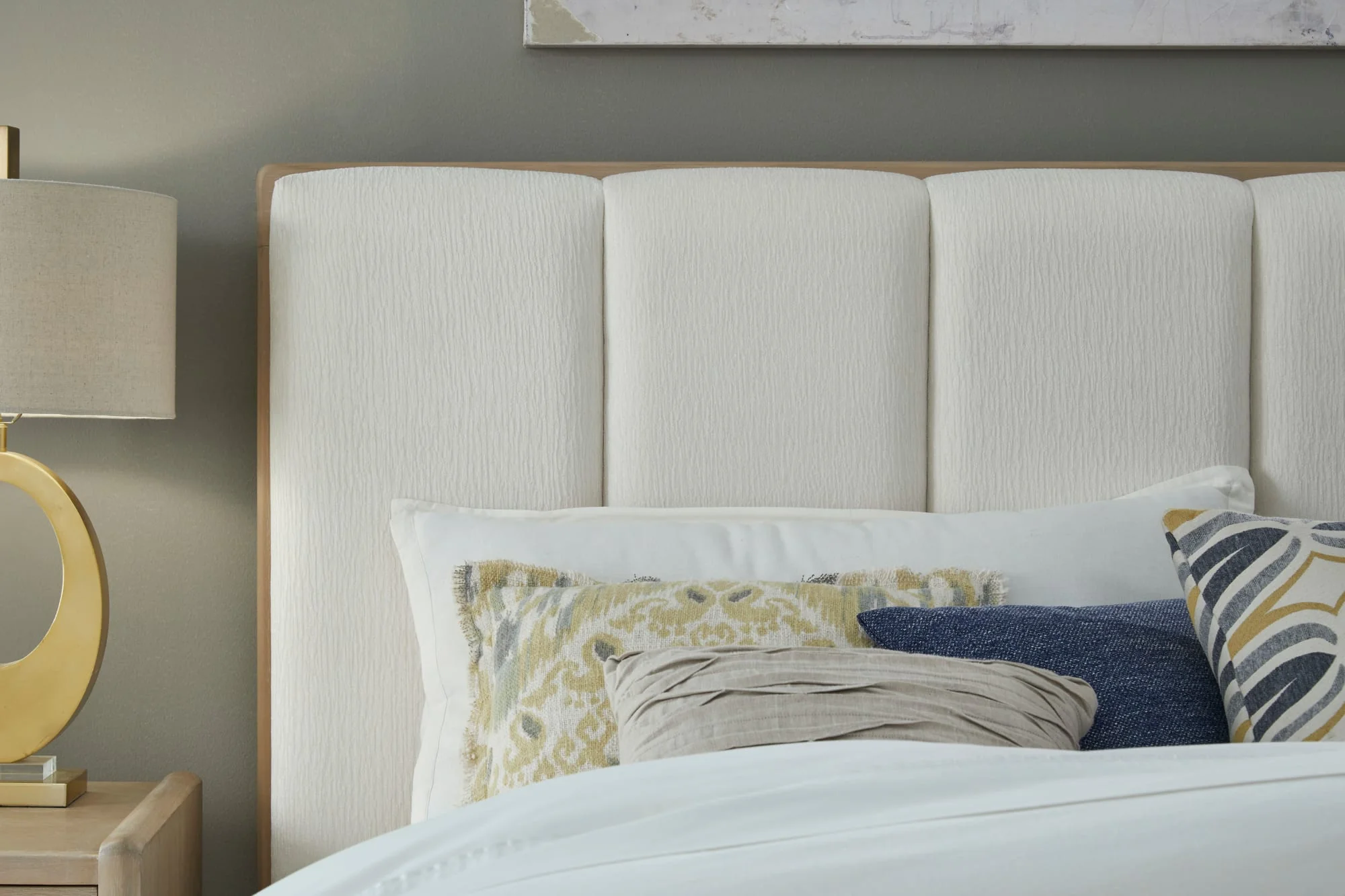 Gardenia Cotton/Chai Wood Frame Upholstered King Platform Bed - Image 2