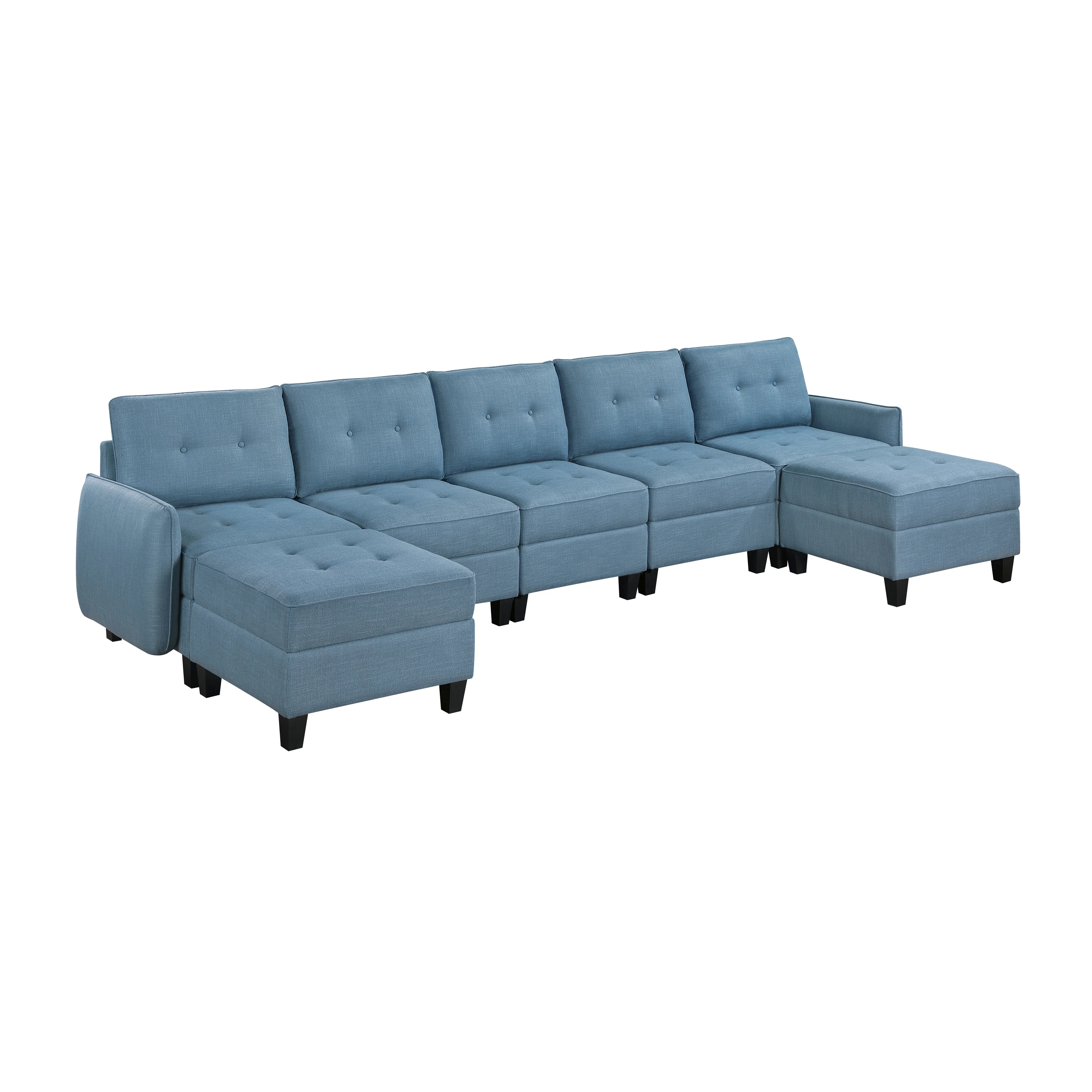 Garren Blue 7-Piece Sectional with Storage and Two Ottomans - Image 2