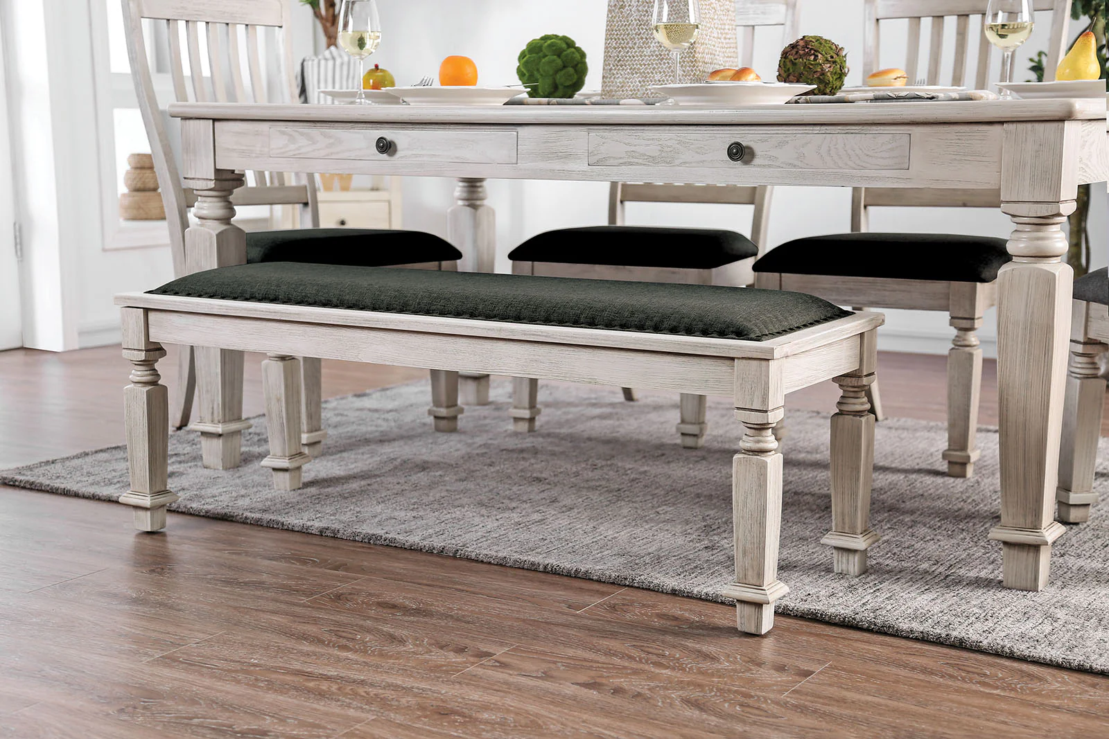 Georgia Antique White/Gray 6 Pc. Dining Room Set w/ Bench - Image 3