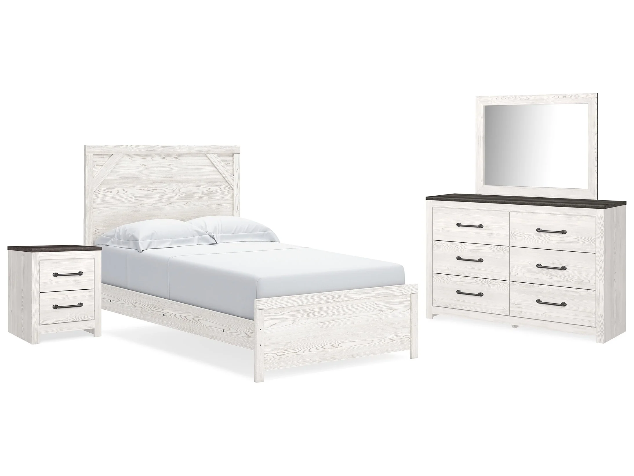 Gerridan White/Gray Full Panel Bed, Dresser, Mirror and Nightstand (Online Special Price)