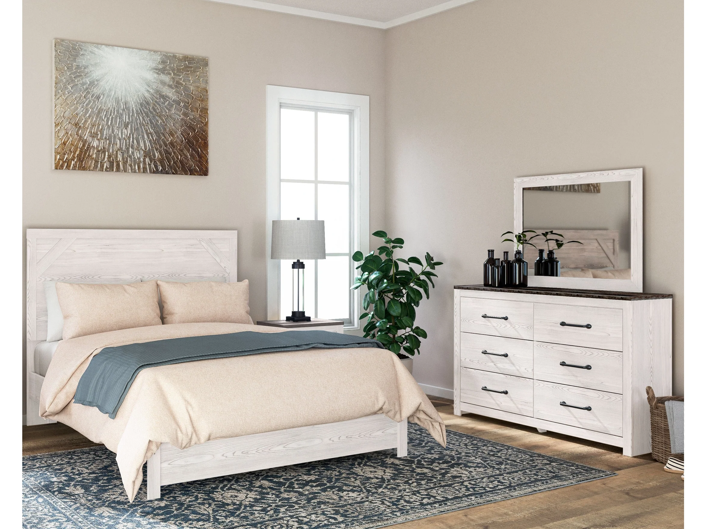 Gerridan White/Gray Full Panel Bed with Dresser and Mirror (Online Special Price)