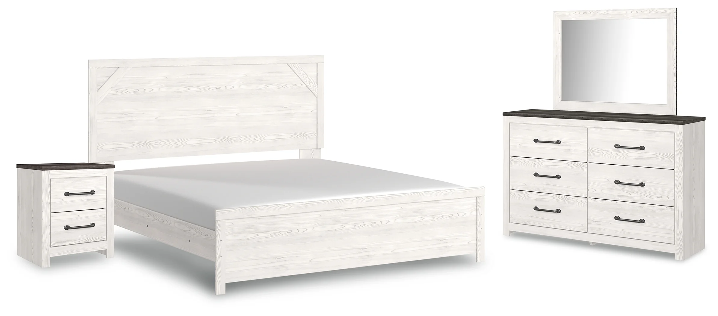 Gerridan White/Gray King Panel Bed with Mirrored Dresser and Nightstand (Online Special Price) - Image 2