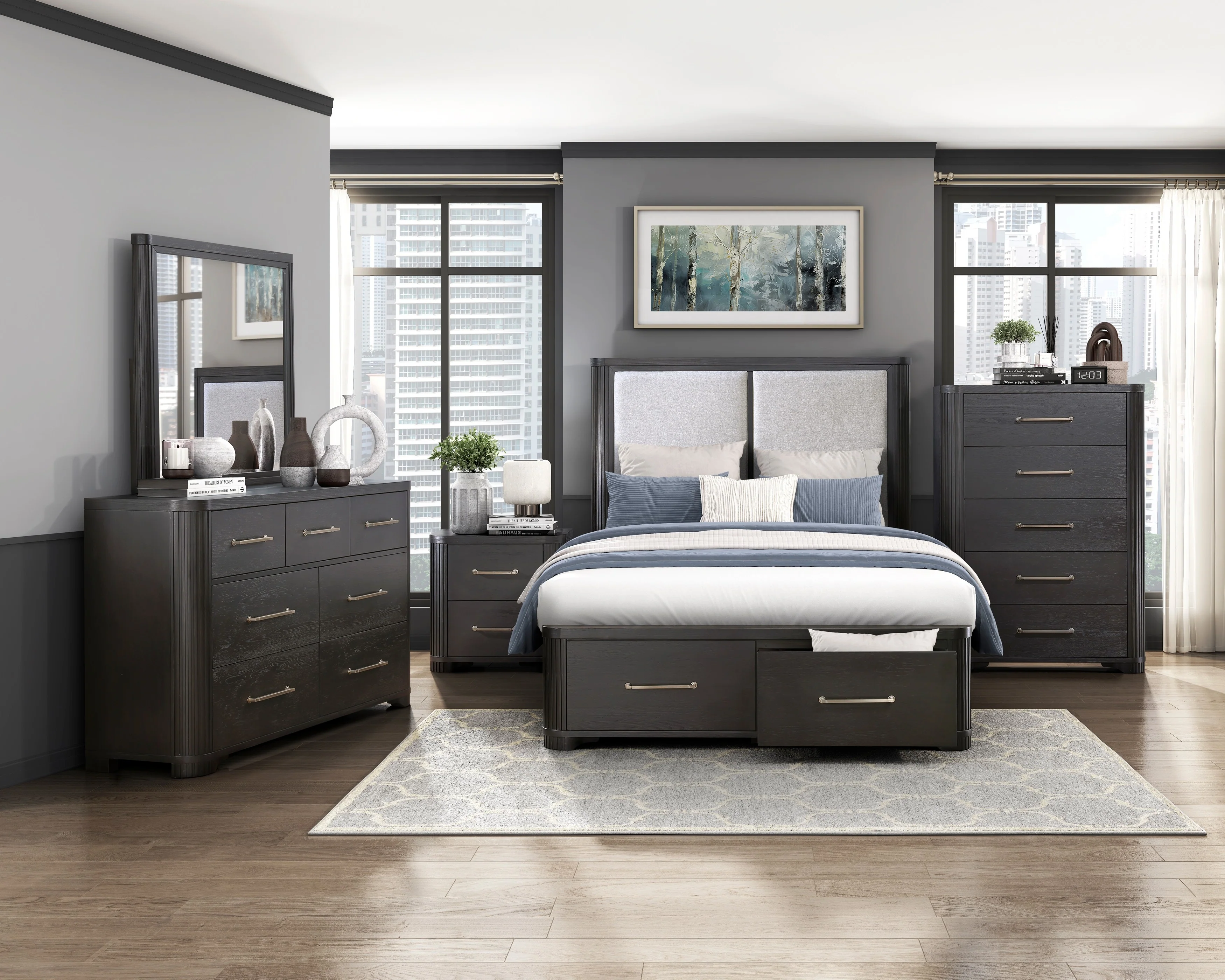 Gilbert Charcoal/Light Gray 5-Piece Queen Bedroom Set - Image 18