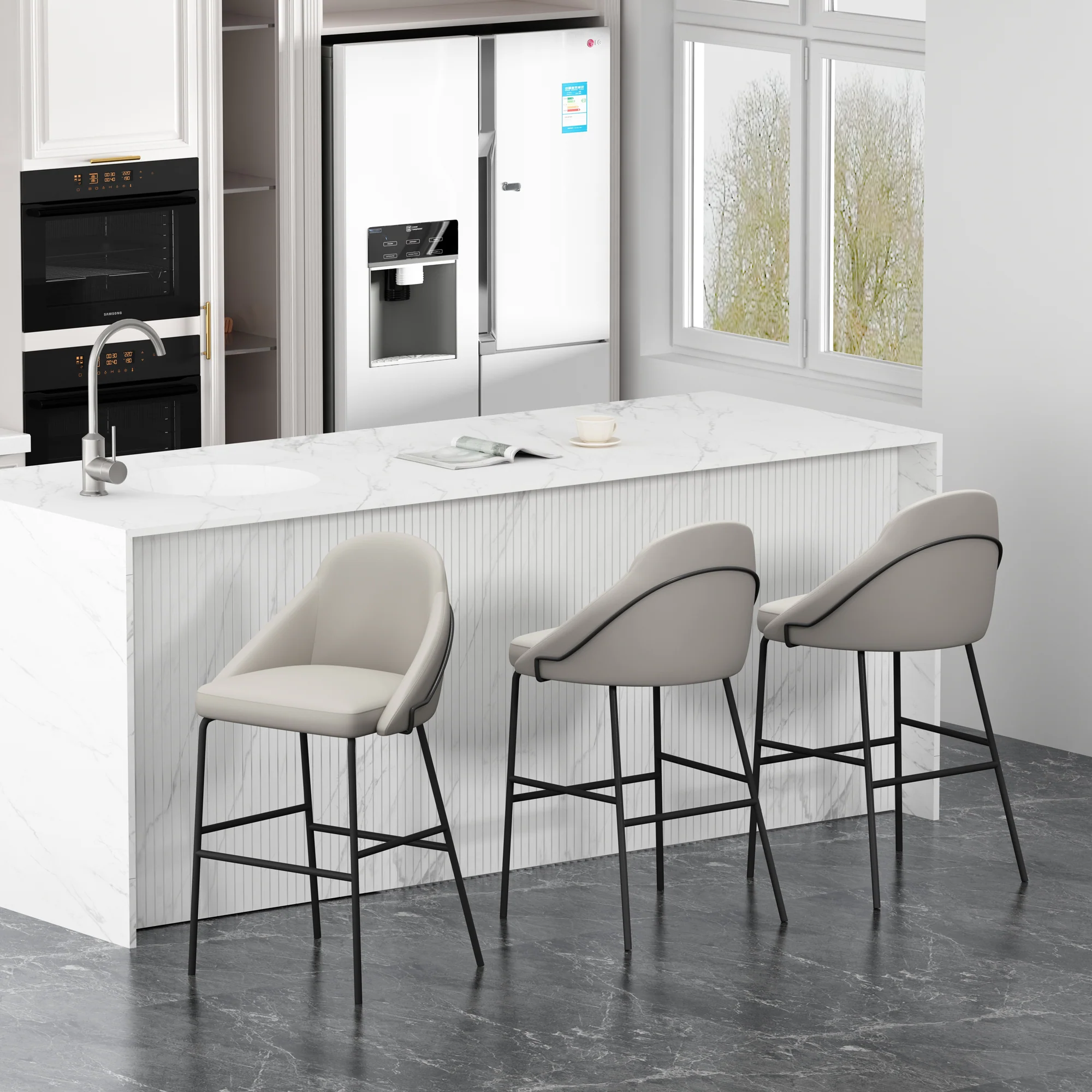 Gracie Barstool in Stone and Black (set of 3) - Image 2