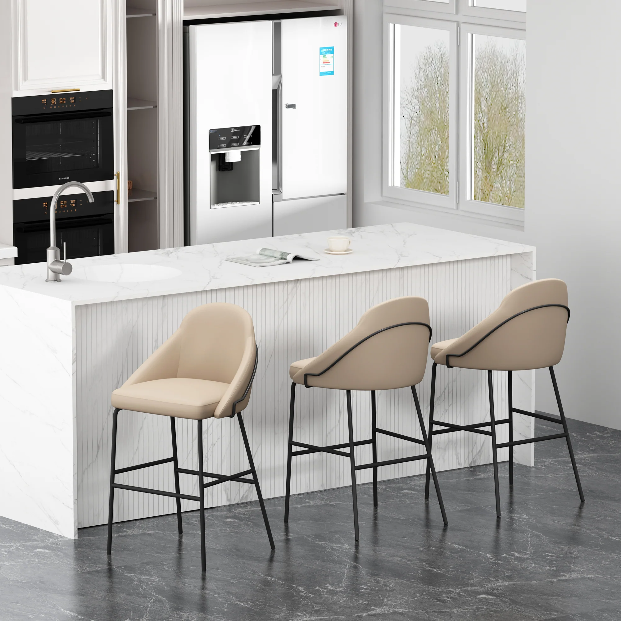 Gracie Barstool in Tan and Black (set of 3) - Image 2