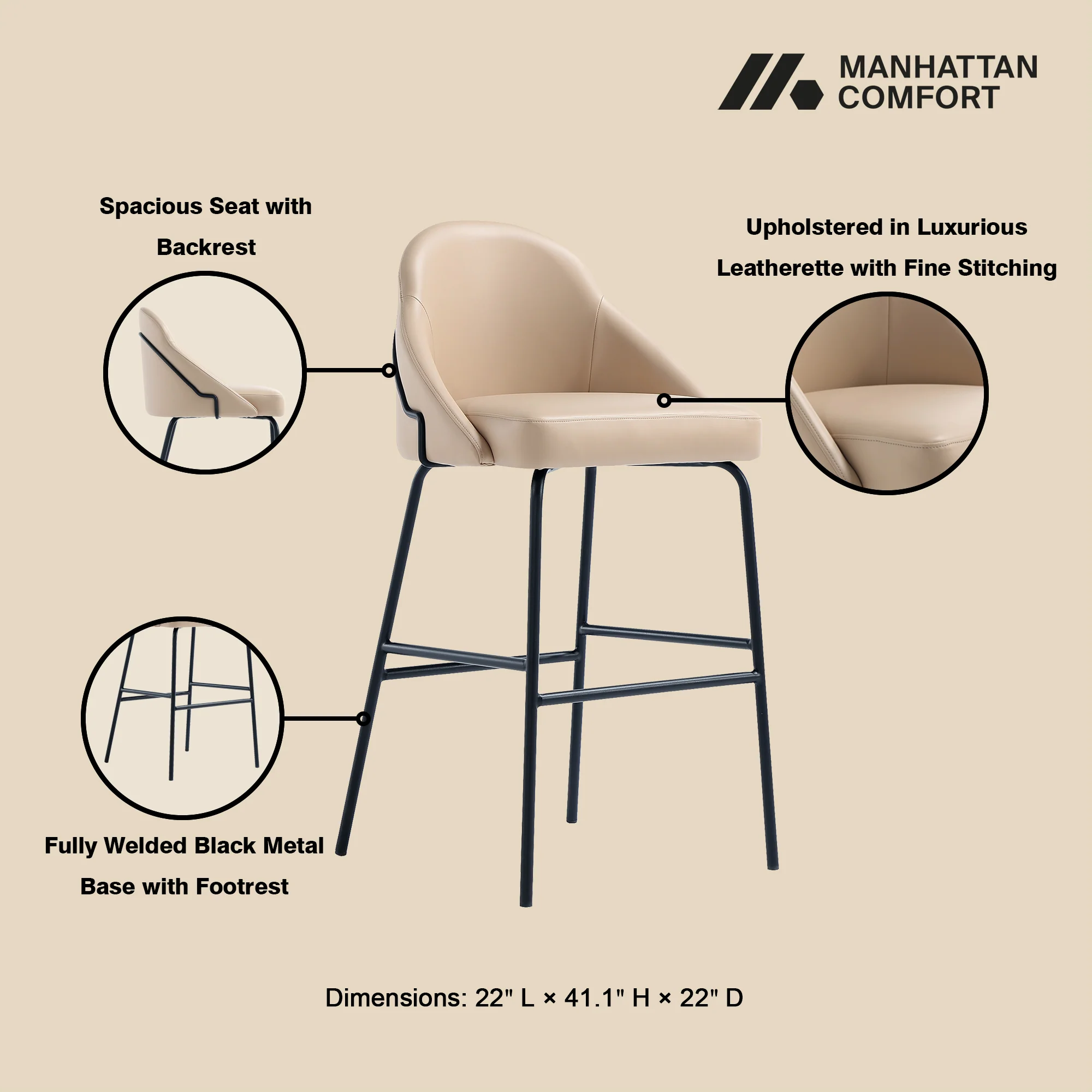 Gracie Barstool in Tan and Black (set of 3) - Image 4