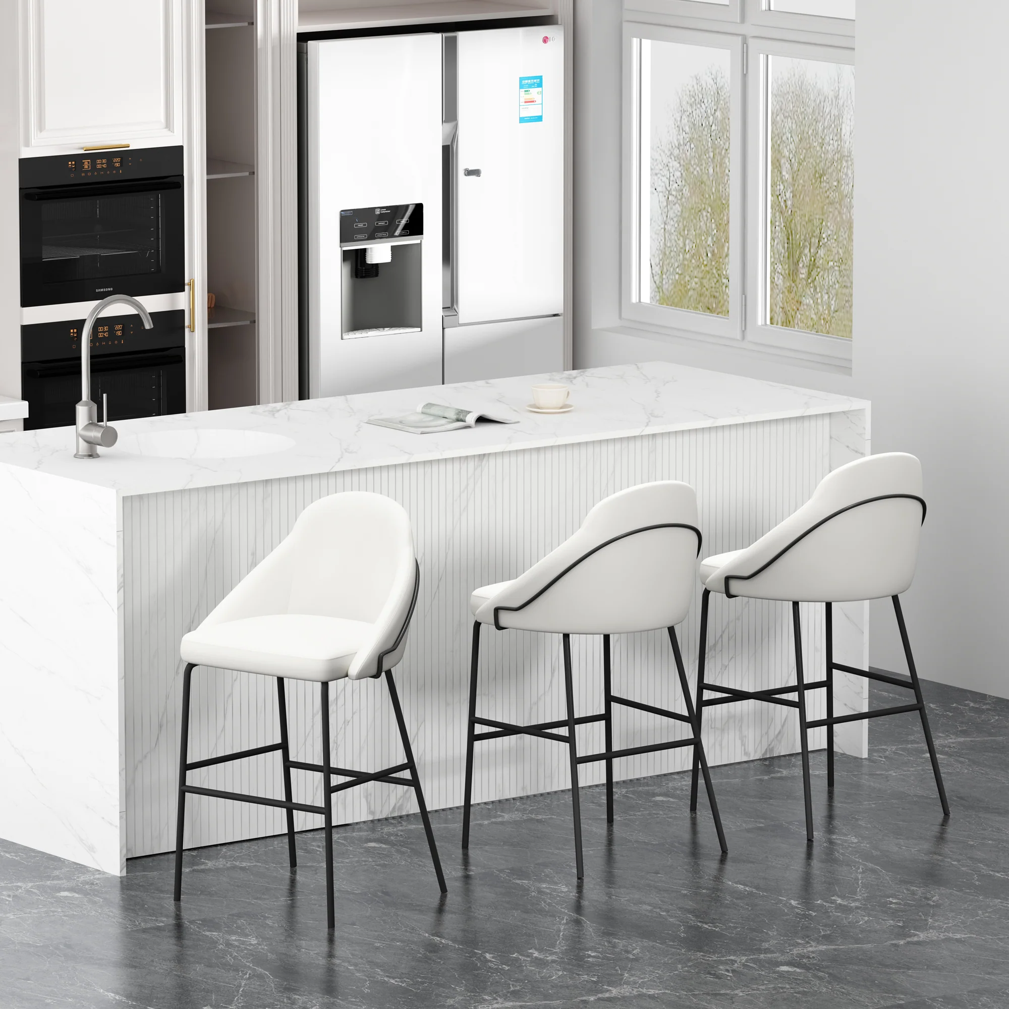 Gracie Barstool in White and Black (set of 3) - Image 2