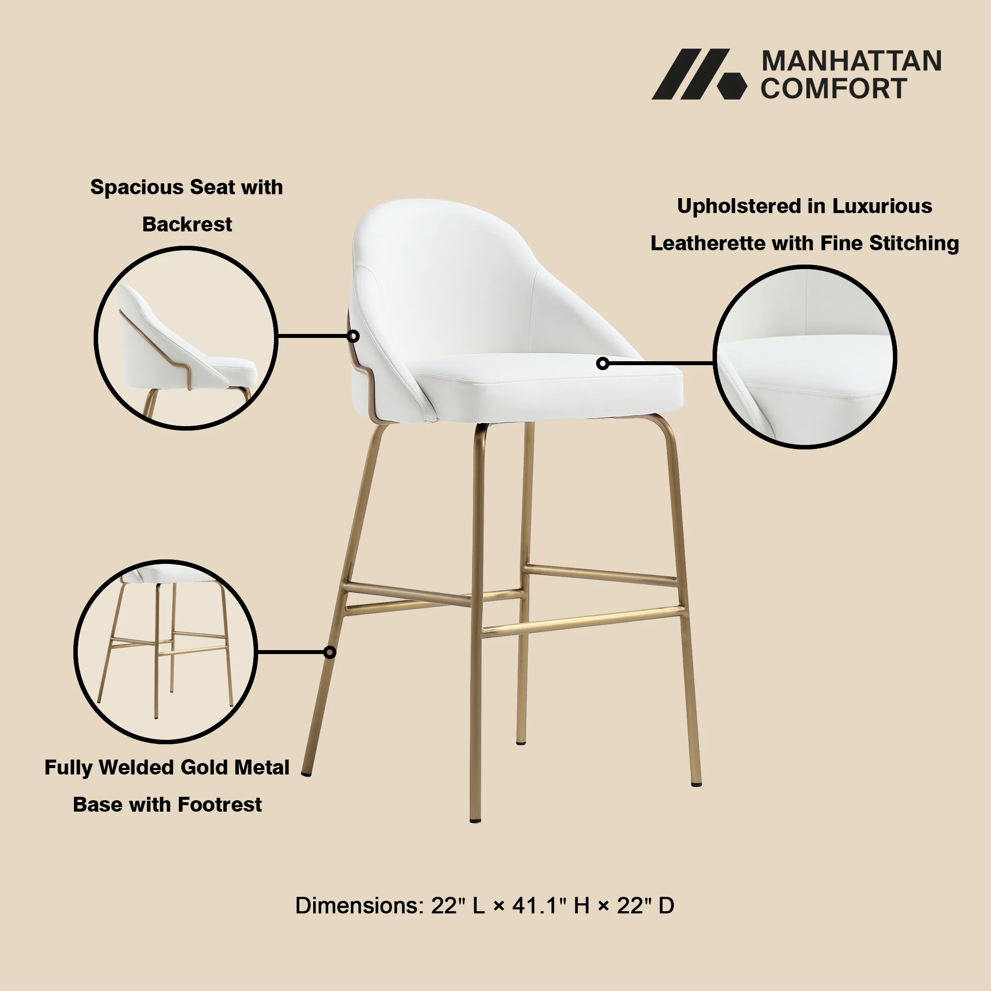 Gracie Barstool in White and Gold (set of 2) - Image 4