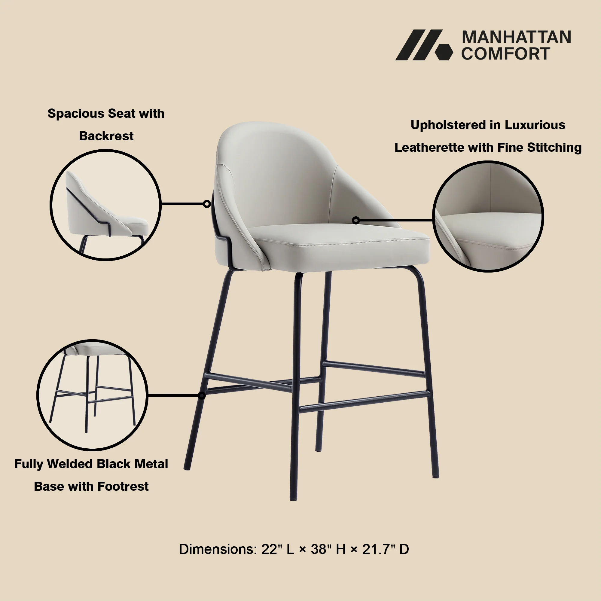 Gracie Counter Stool in Stone and Black (set of 3) - Image 4