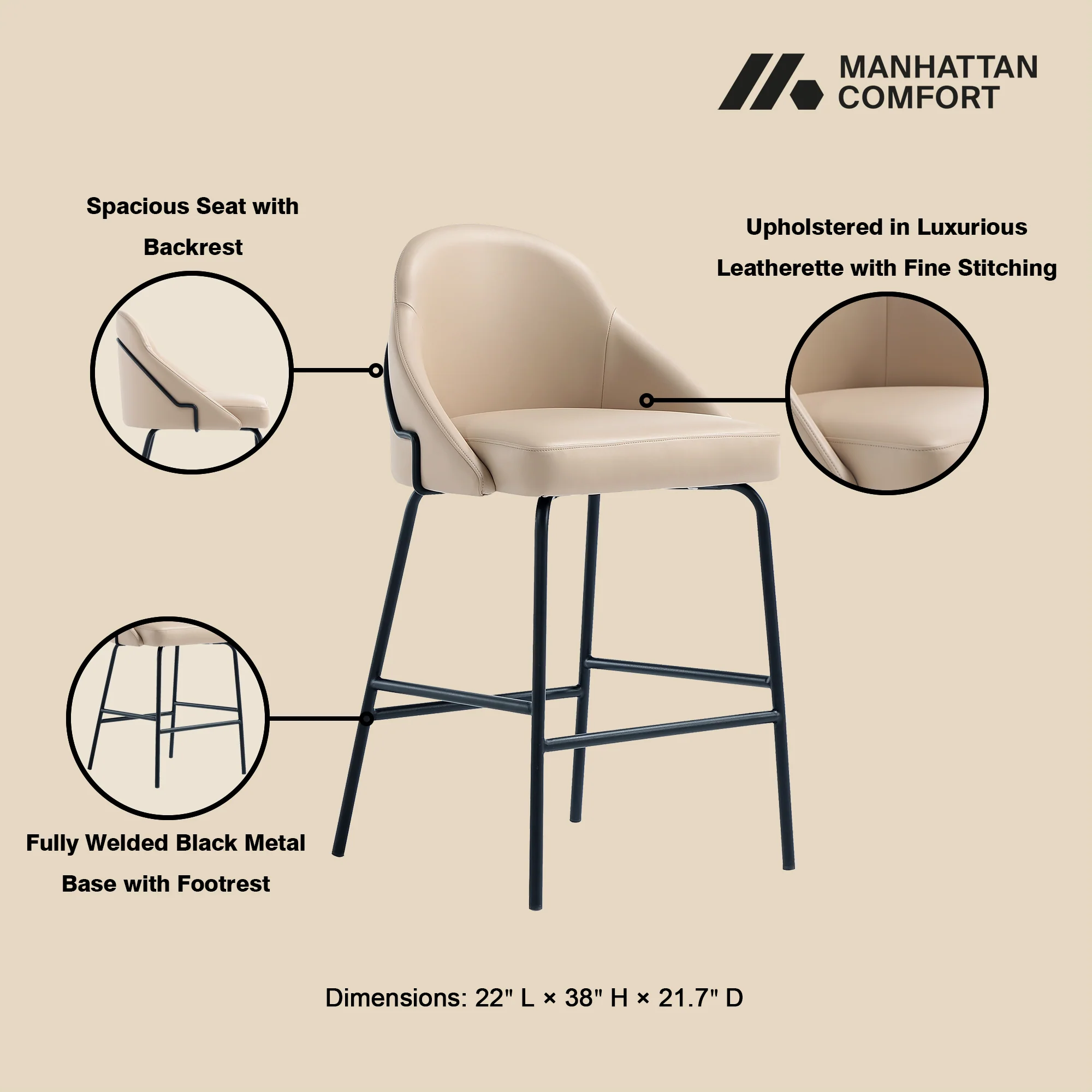 Gracie Counter Stool in Tan and Black (set of 3) - Image 4