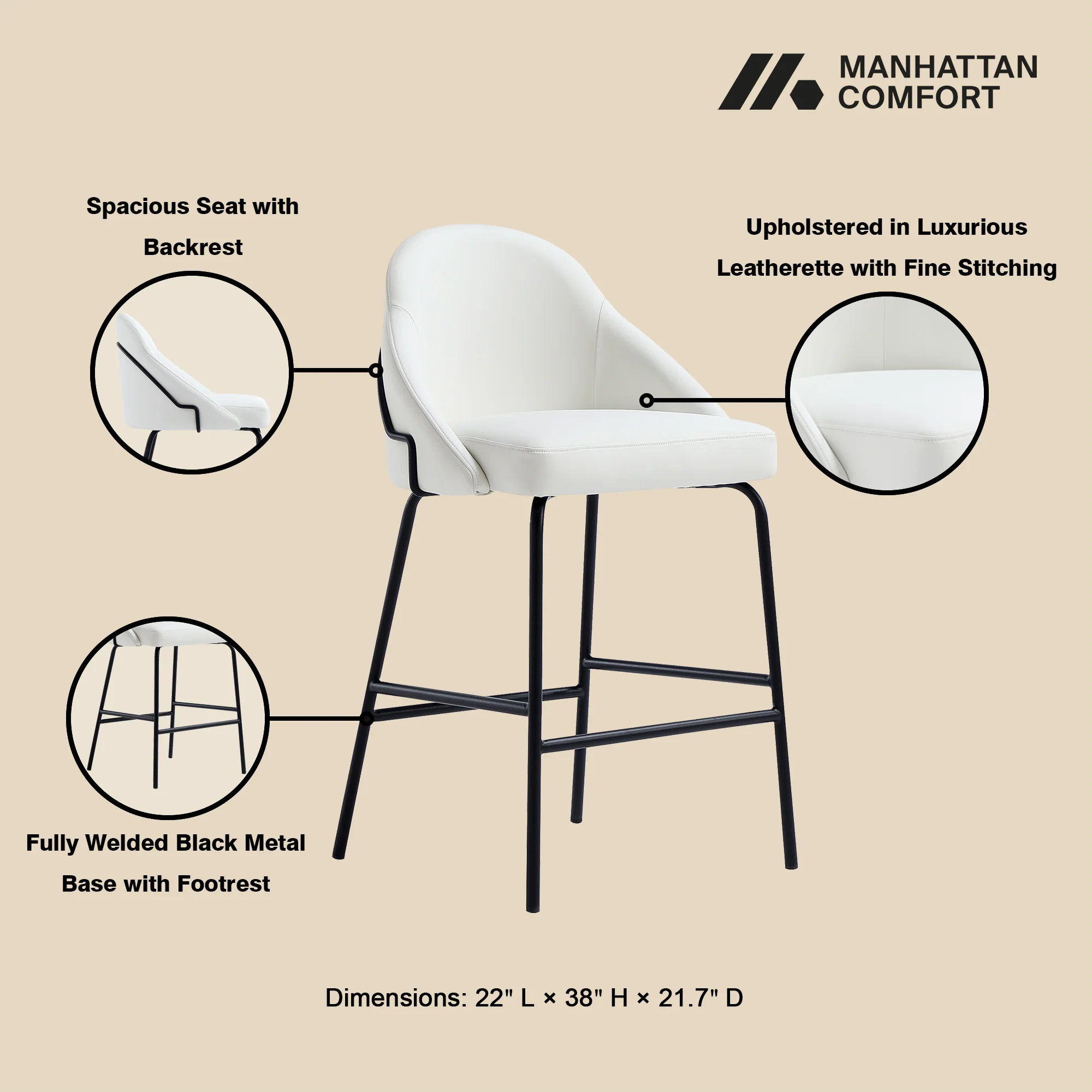 Gracie Counter Stool in White and Black - Image 4