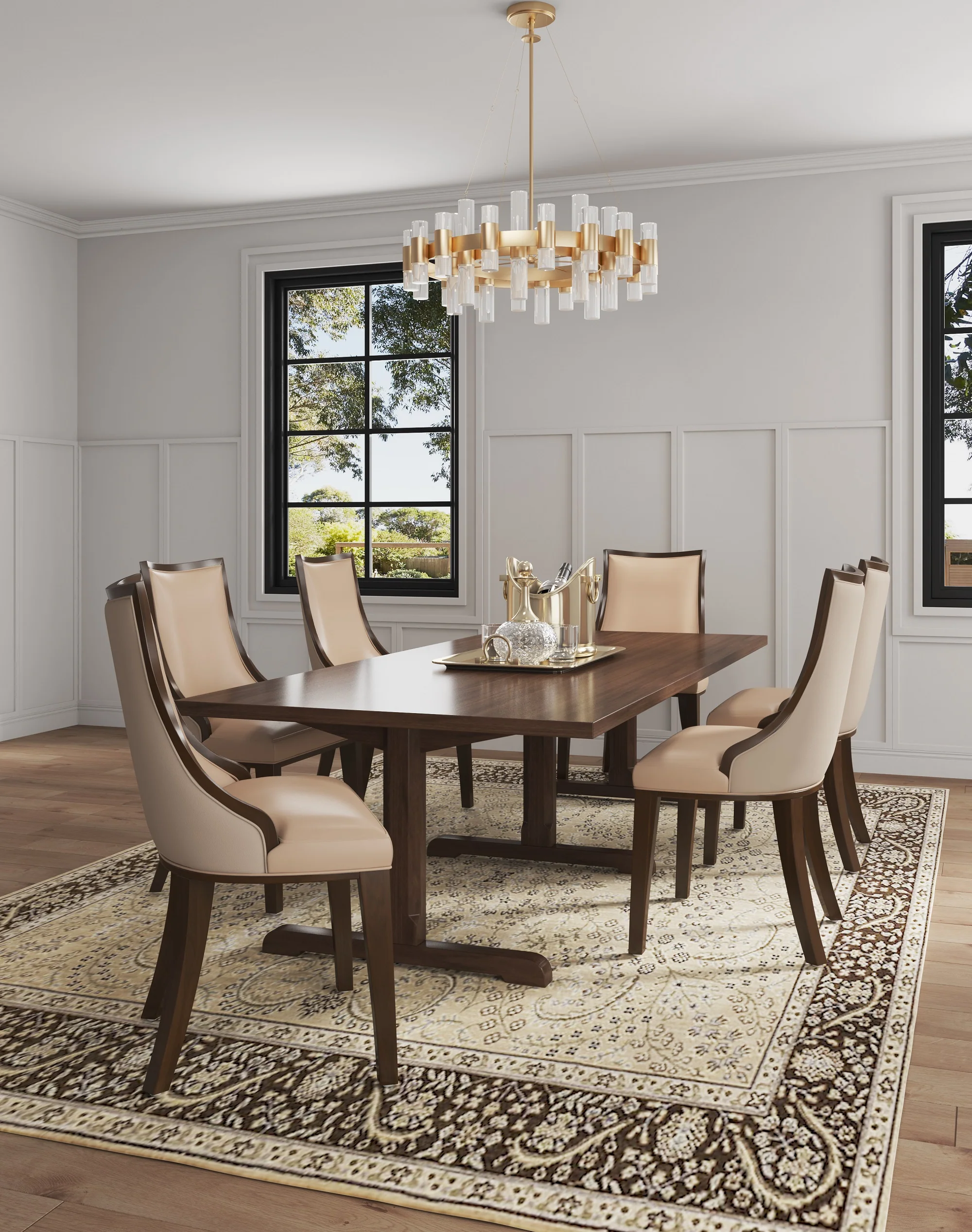 Grand Faux Leather and Velvet Dining Chair in Tan (set of 2) - Image 2