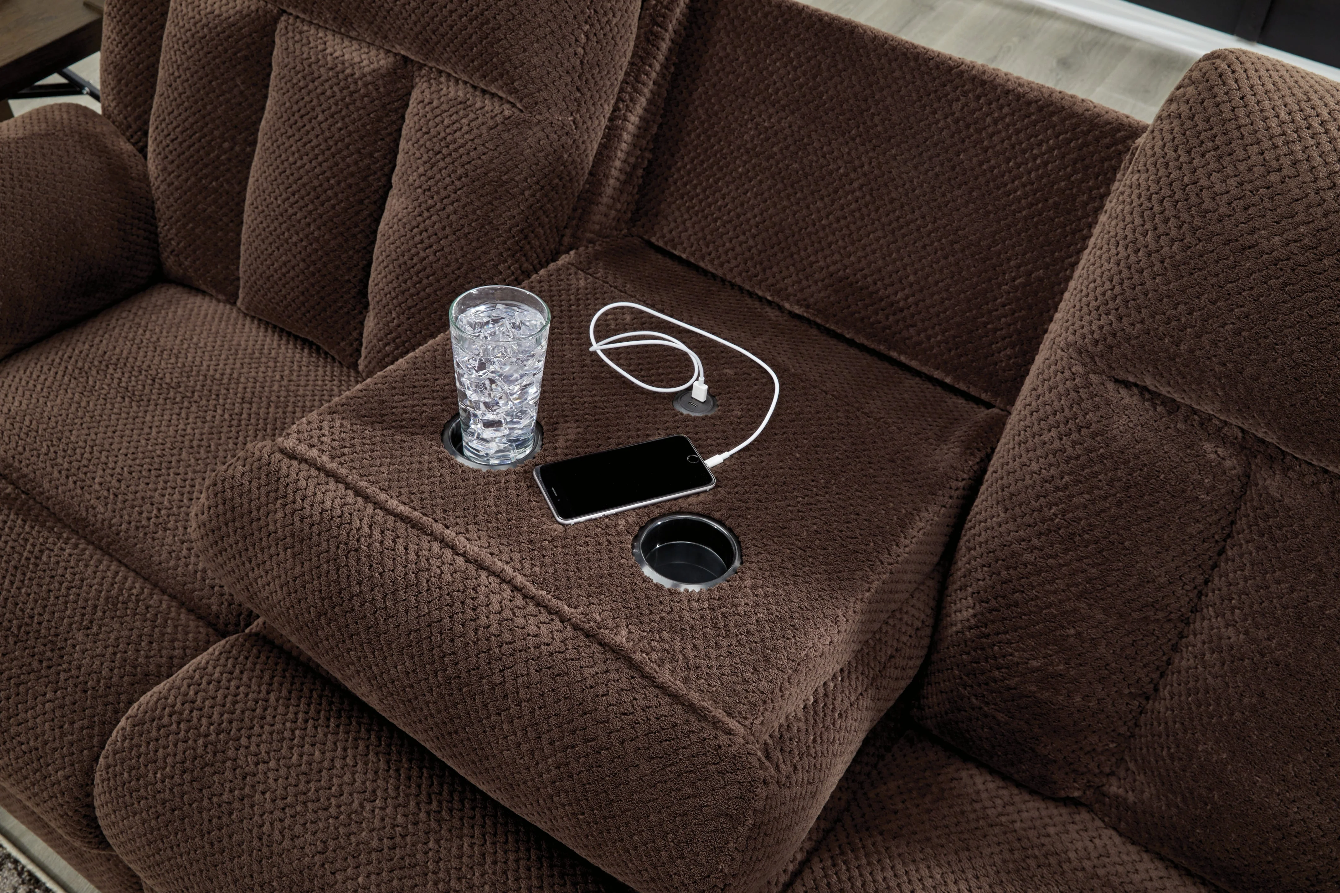 Greely Bend Chocolate Power Reclining Sofa with Drop Down Table - Image 5