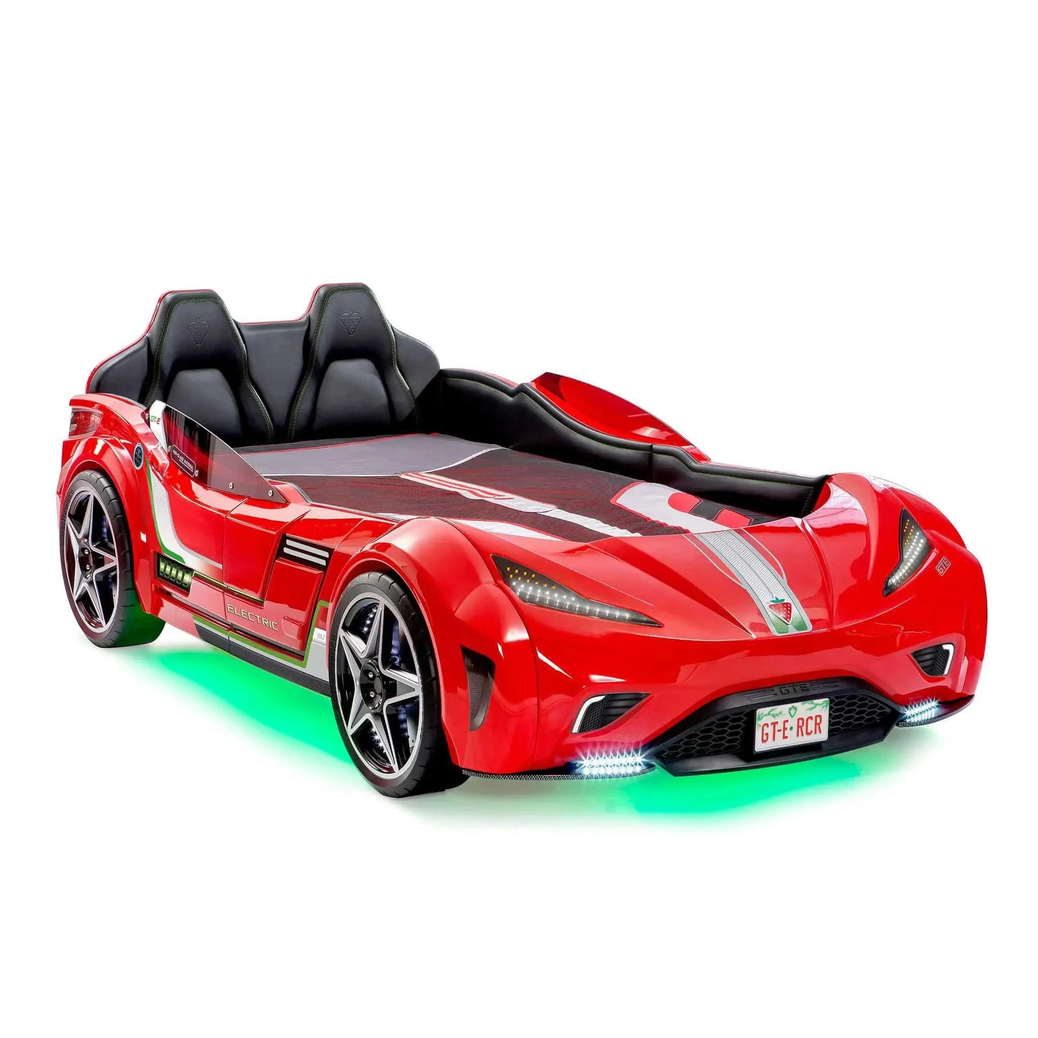GTS EV Red Twin Race Car Bed | Remote Control, Night Light, Sounds & Padded Headboard - Image 2