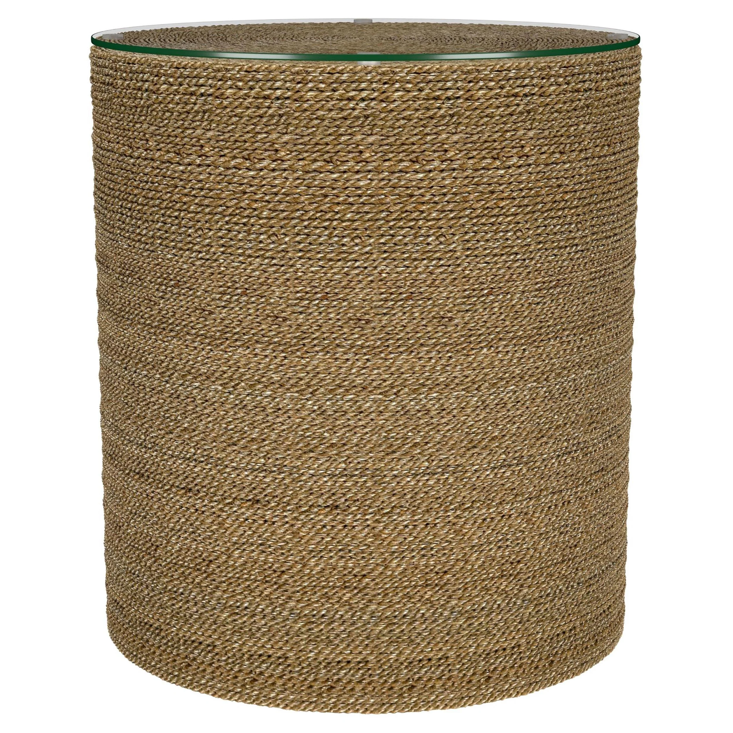 Halden Light Brown Round Woven Seagrass Accent Side Table - Image 3