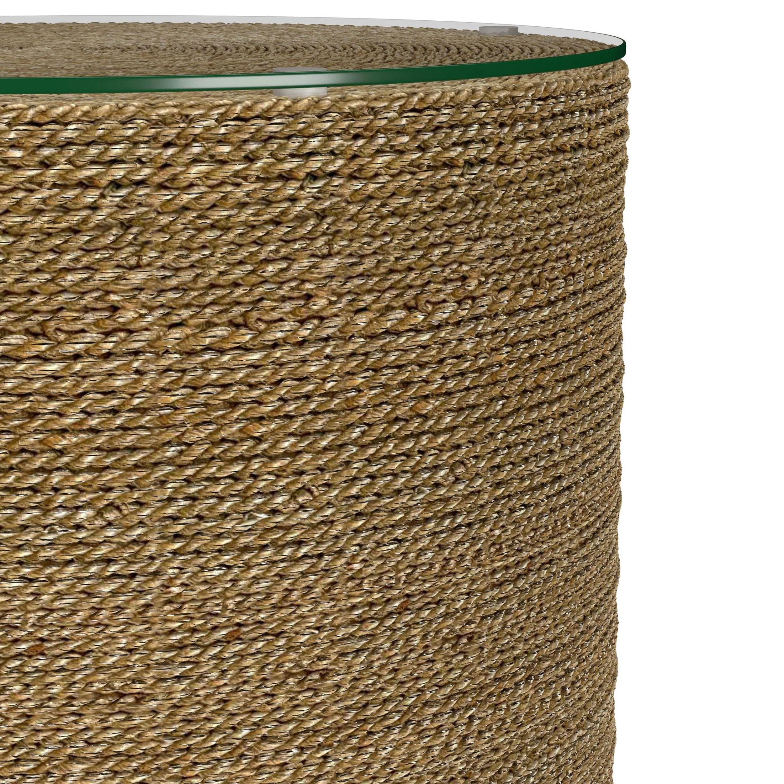 Halden Light Brown Round Woven Seagrass Accent Side Table - Image 5