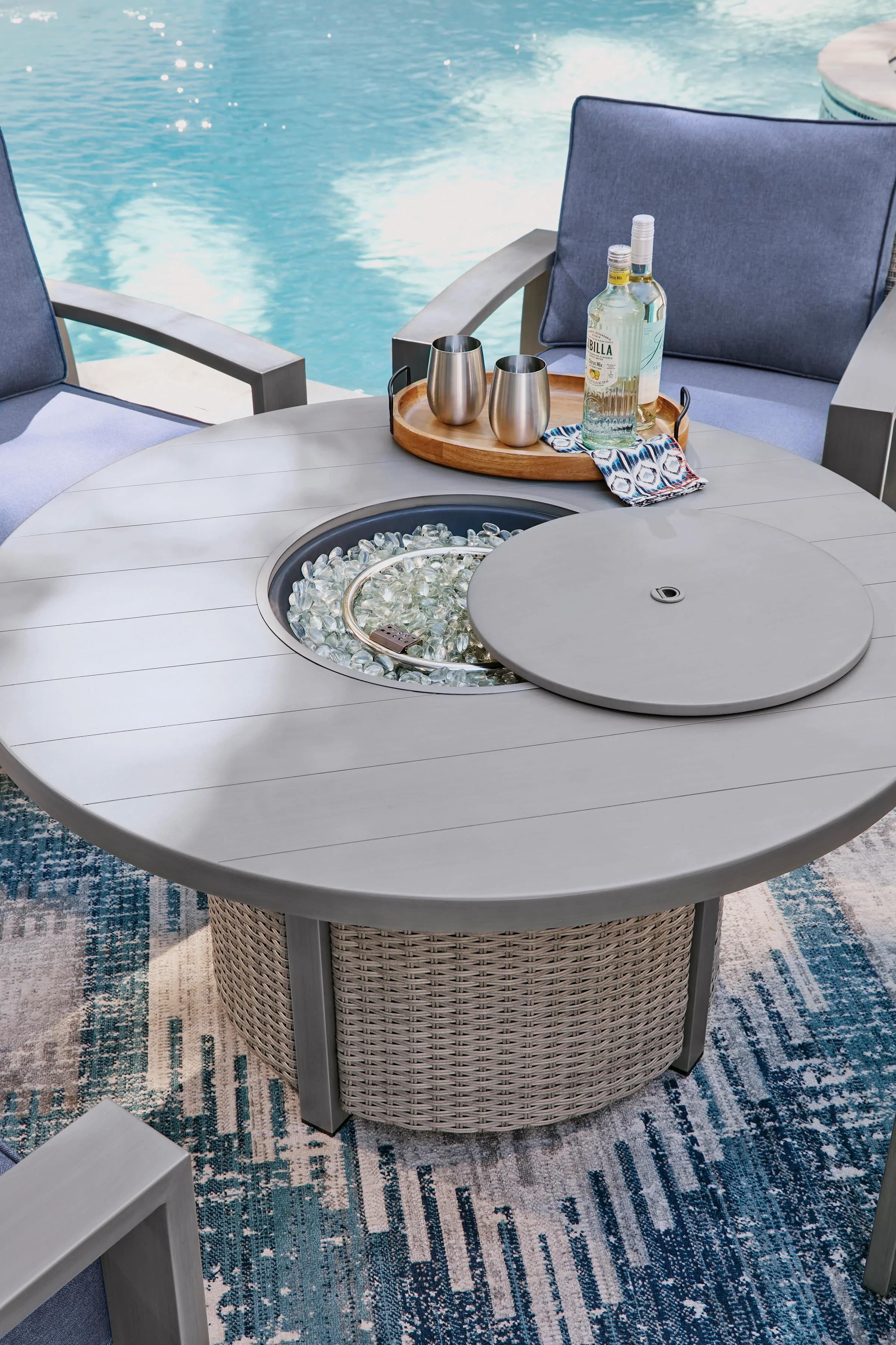 Half Moon Beach Gray Round Fire Pit Table - Image 5
