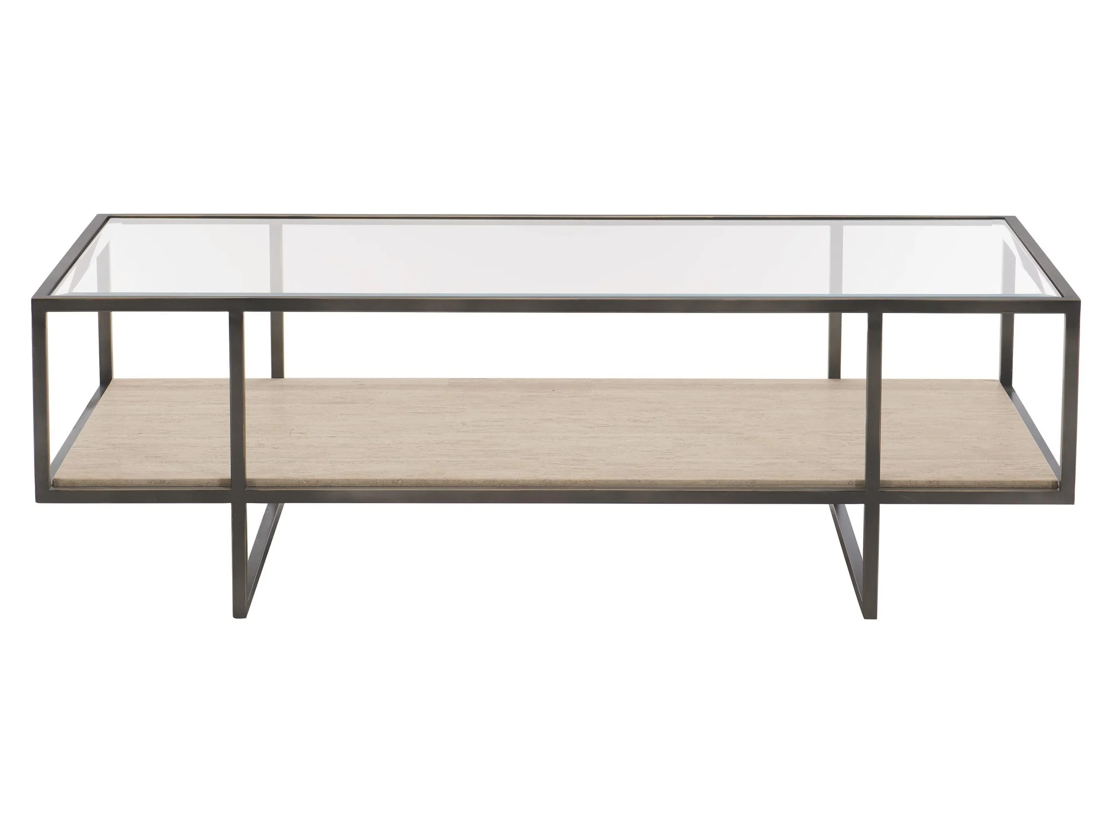 Harlow Glass/White Travertine/Oil-Rubbed Bronze Cocktail Table