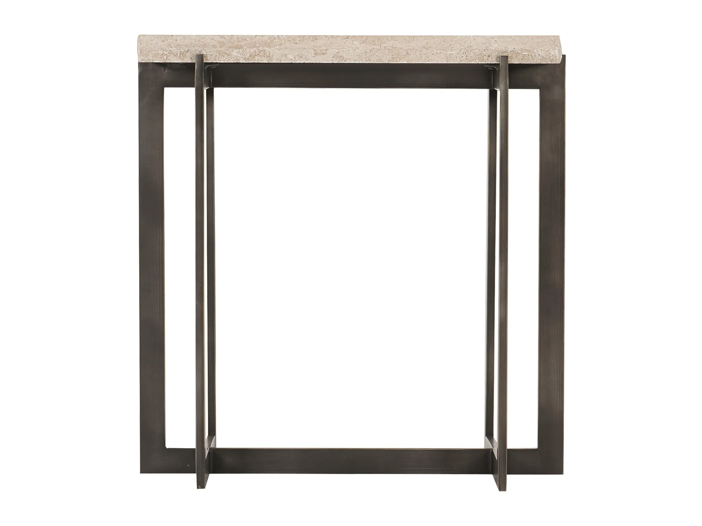 Hathaway Rectangular White Travertine/Oil-Rubbed Bronze Side Table