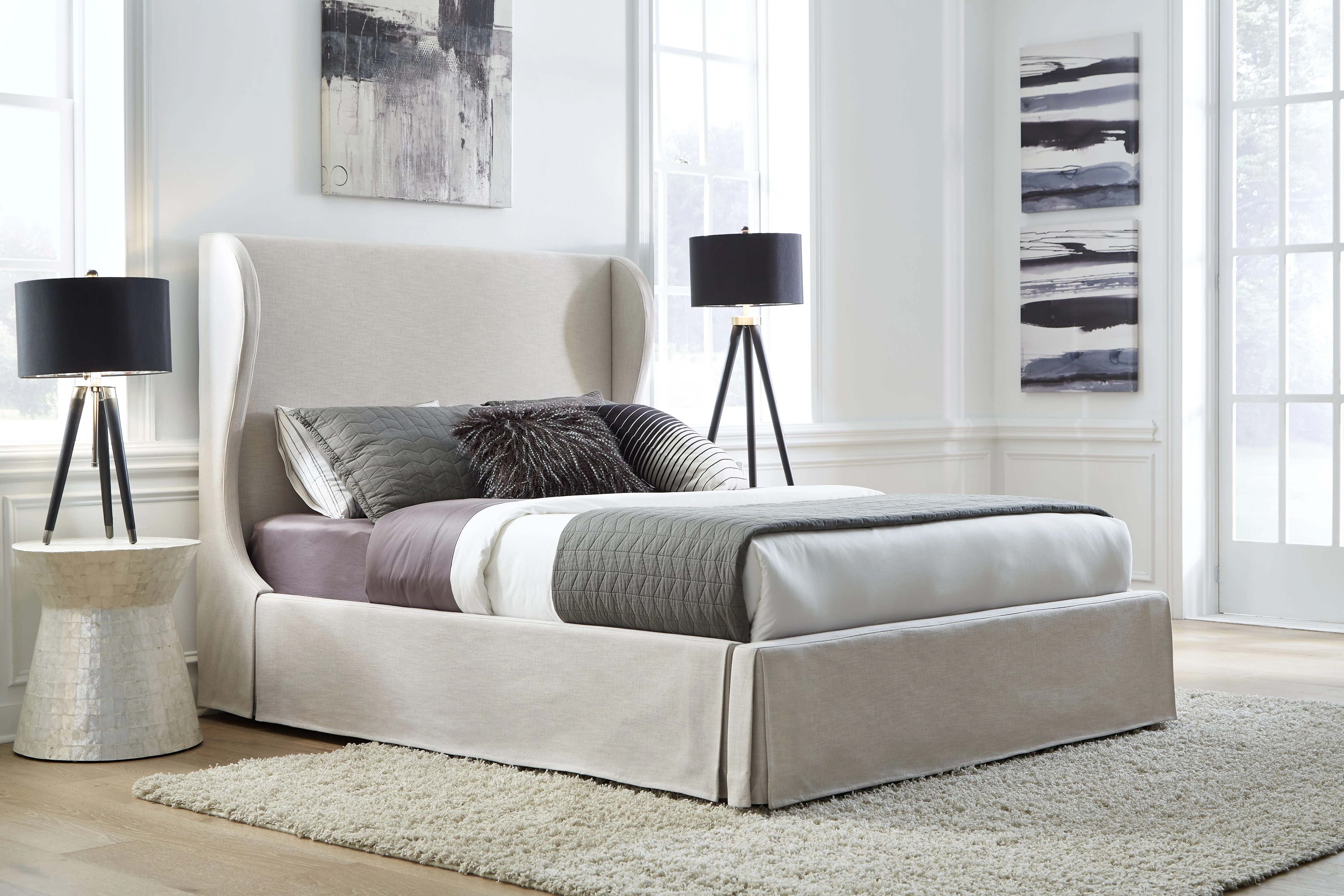 Hera Eastern King Skirted Footboard Storage Panel Bed in Oatmeal - Image 2