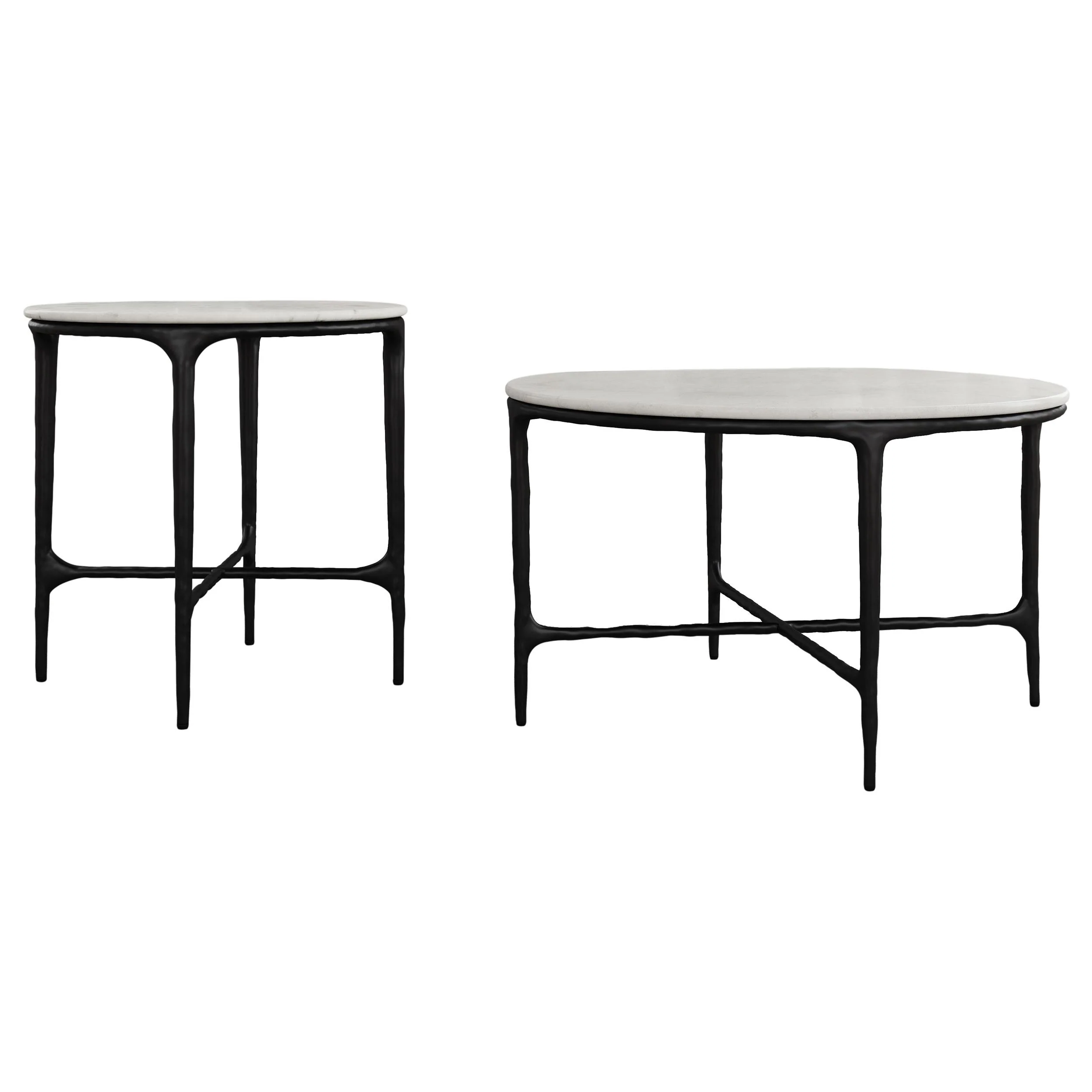 Hermas White 2-piece Round Marble Coffee and End Table Set - Image 2