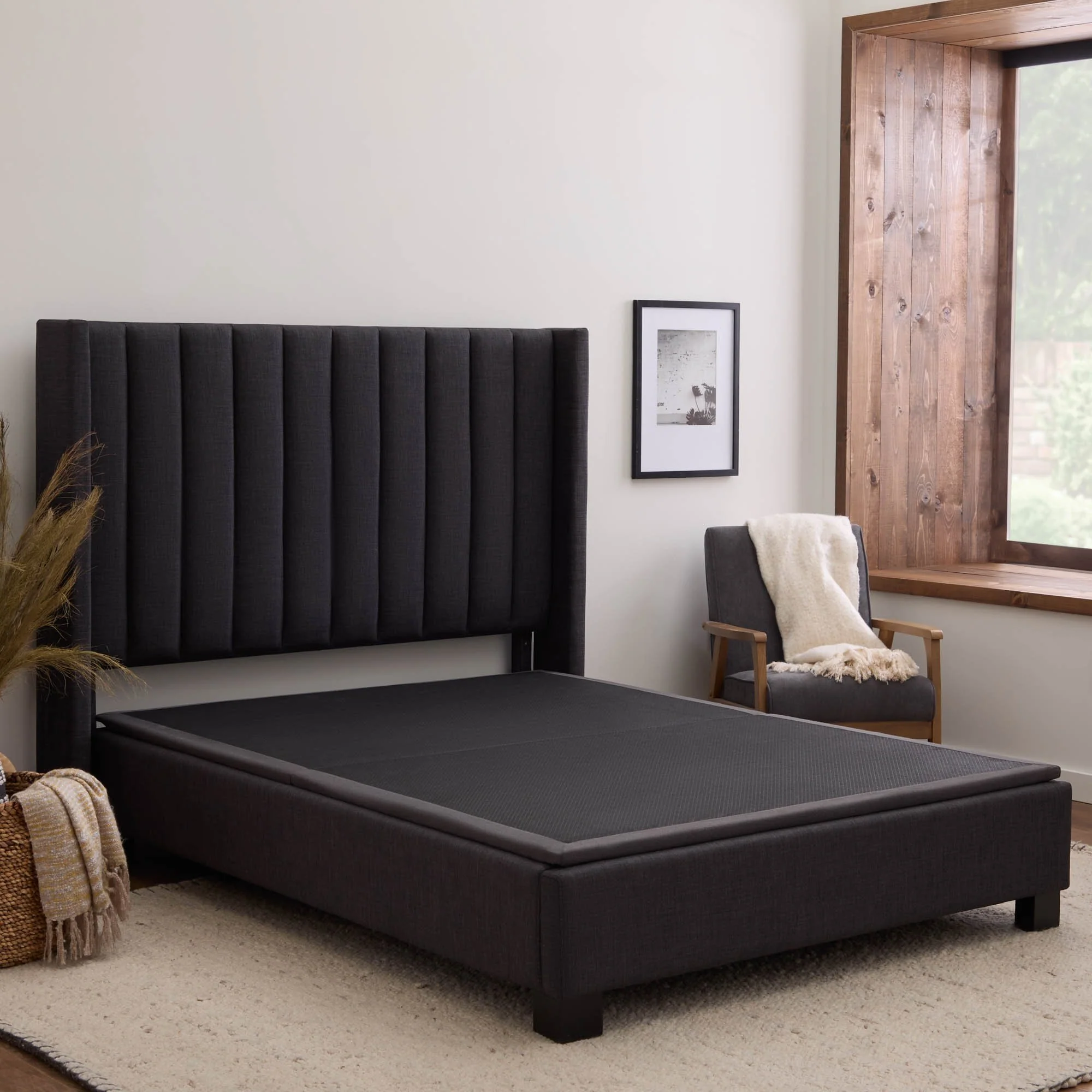 Highrise Charcoal Full Thin Deck Upholstered Platform Bed Frame - Image 5