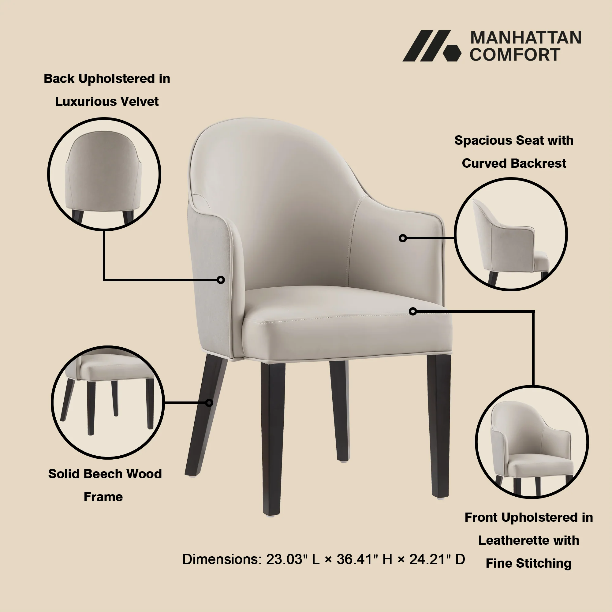 Hillman Dining Armchair 2.0 in Light Grey - Image 4